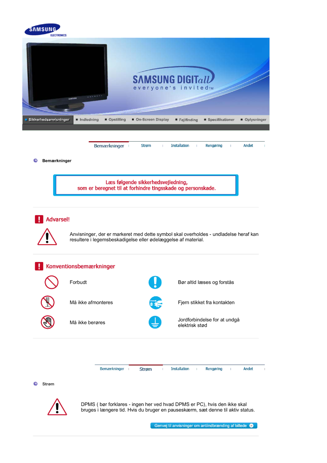 Samsung LS21DPWASQ/EDC manual Strøm 