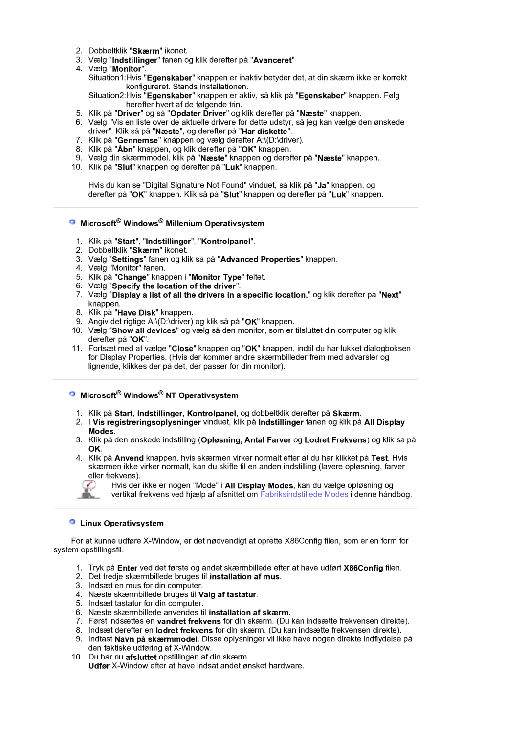 Samsung LS21DPWASQ/EDC manual Microsoft Windows NT Operativsystem, Linux Operativsystem 