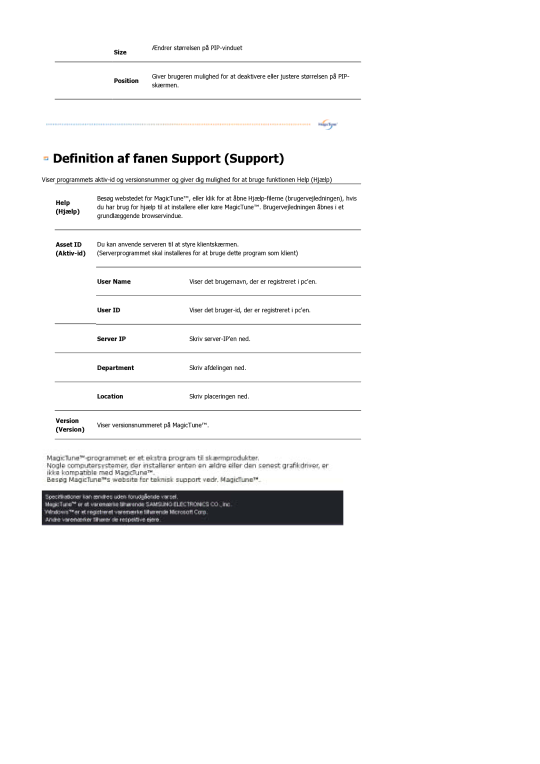 Samsung LS21DPWASQ/EDC manual Definition af fanen Support Support 