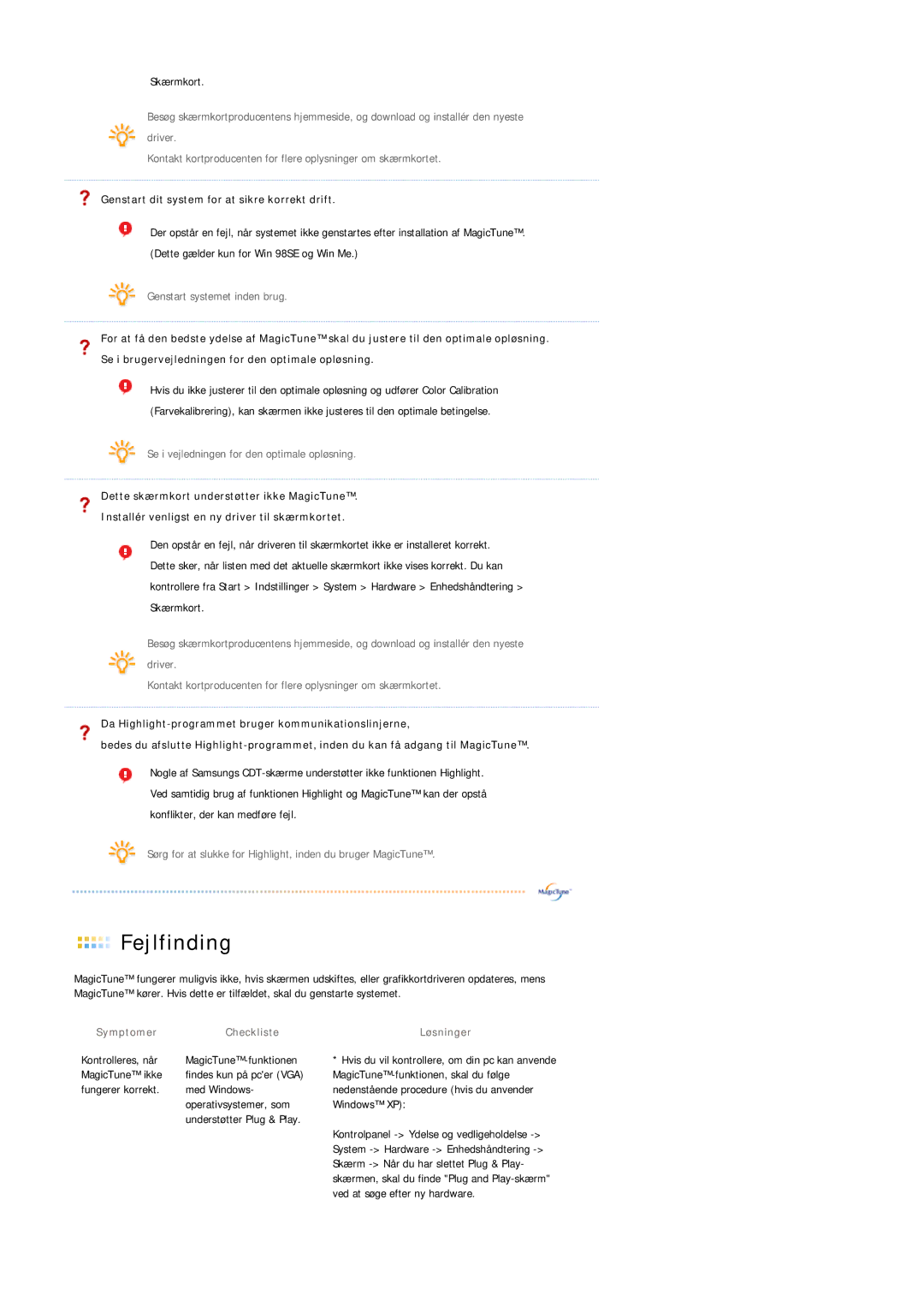 Samsung LS21DPWASQ/EDC manual Symptomer Checkliste 