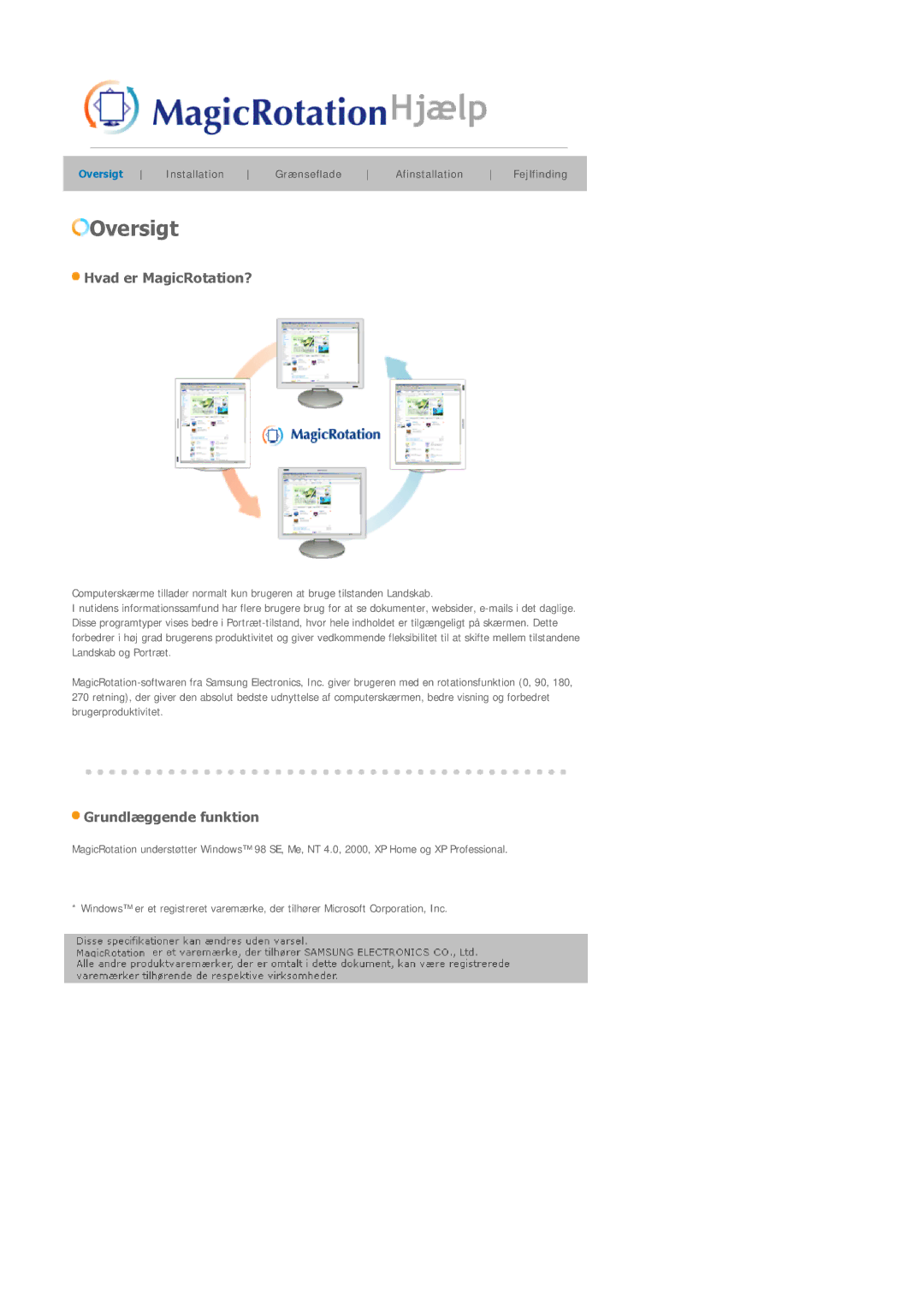 Samsung LS21DPWASQ/EDC manual Oversigt 