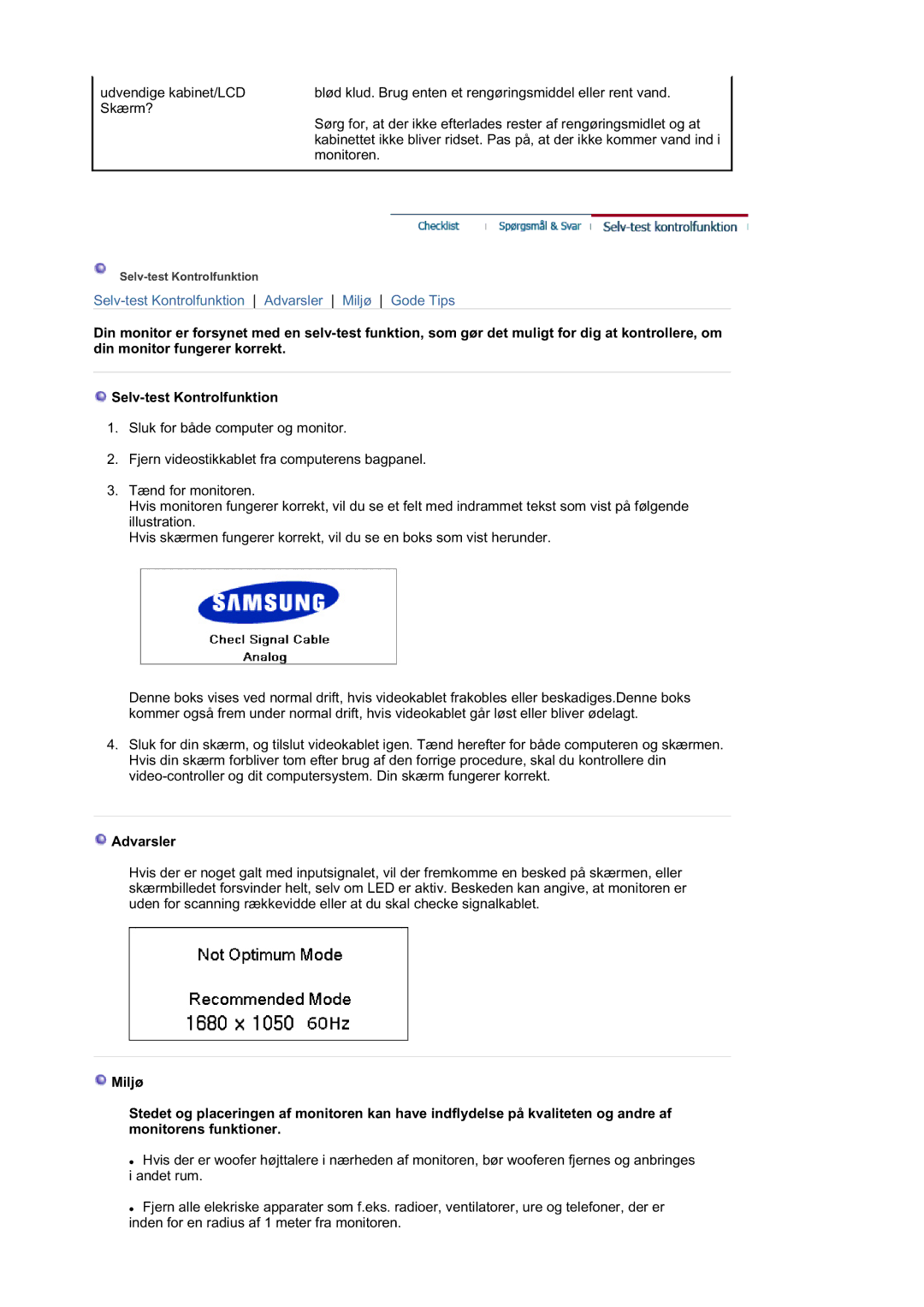 Samsung LS21DPWASQ/EDC manual Advarsler 