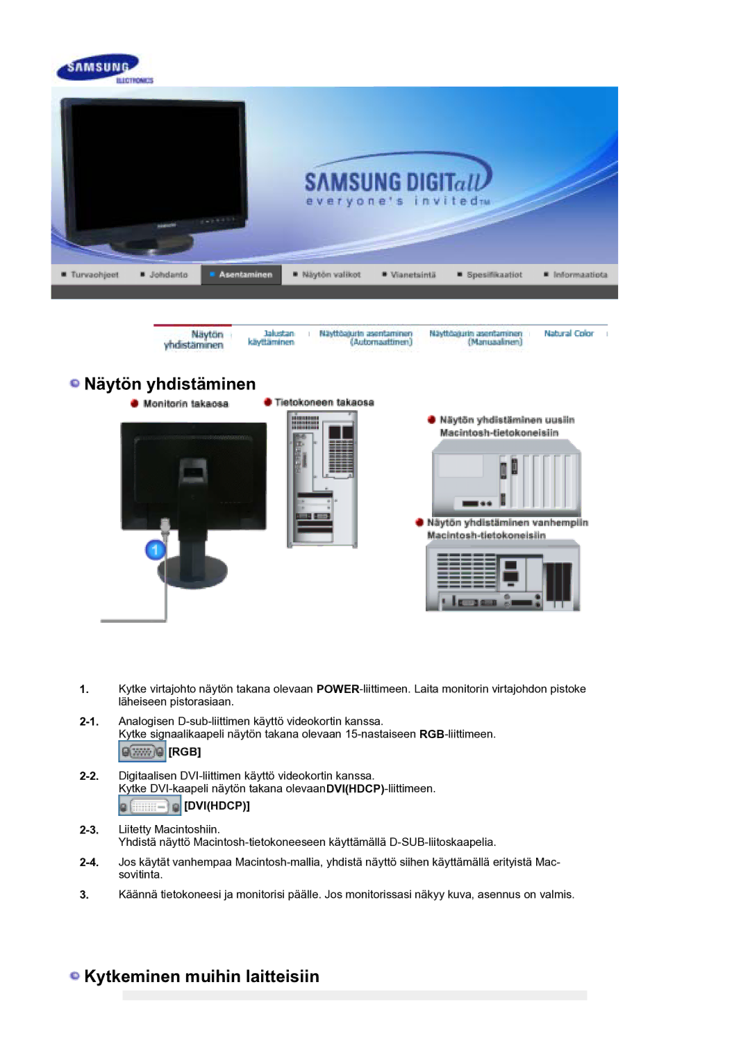 Samsung LS21DPWASQ/EDC manual Näytön yhdistäminen 