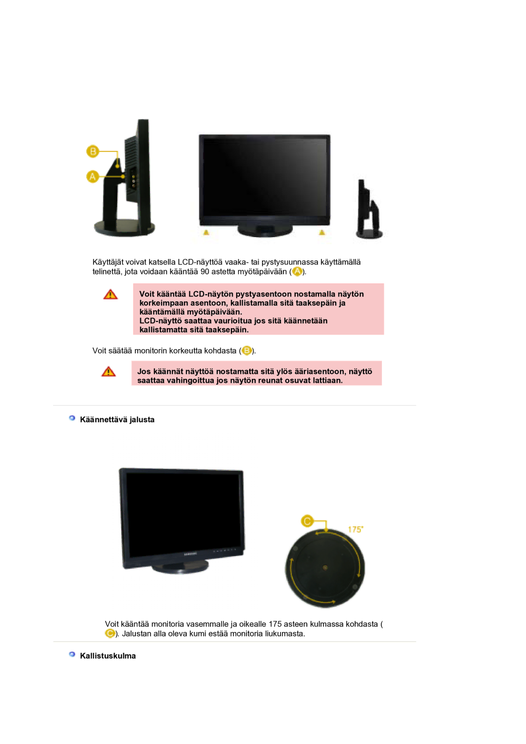 Samsung LS21DPWASQ/EDC manual Kallistuskulma 