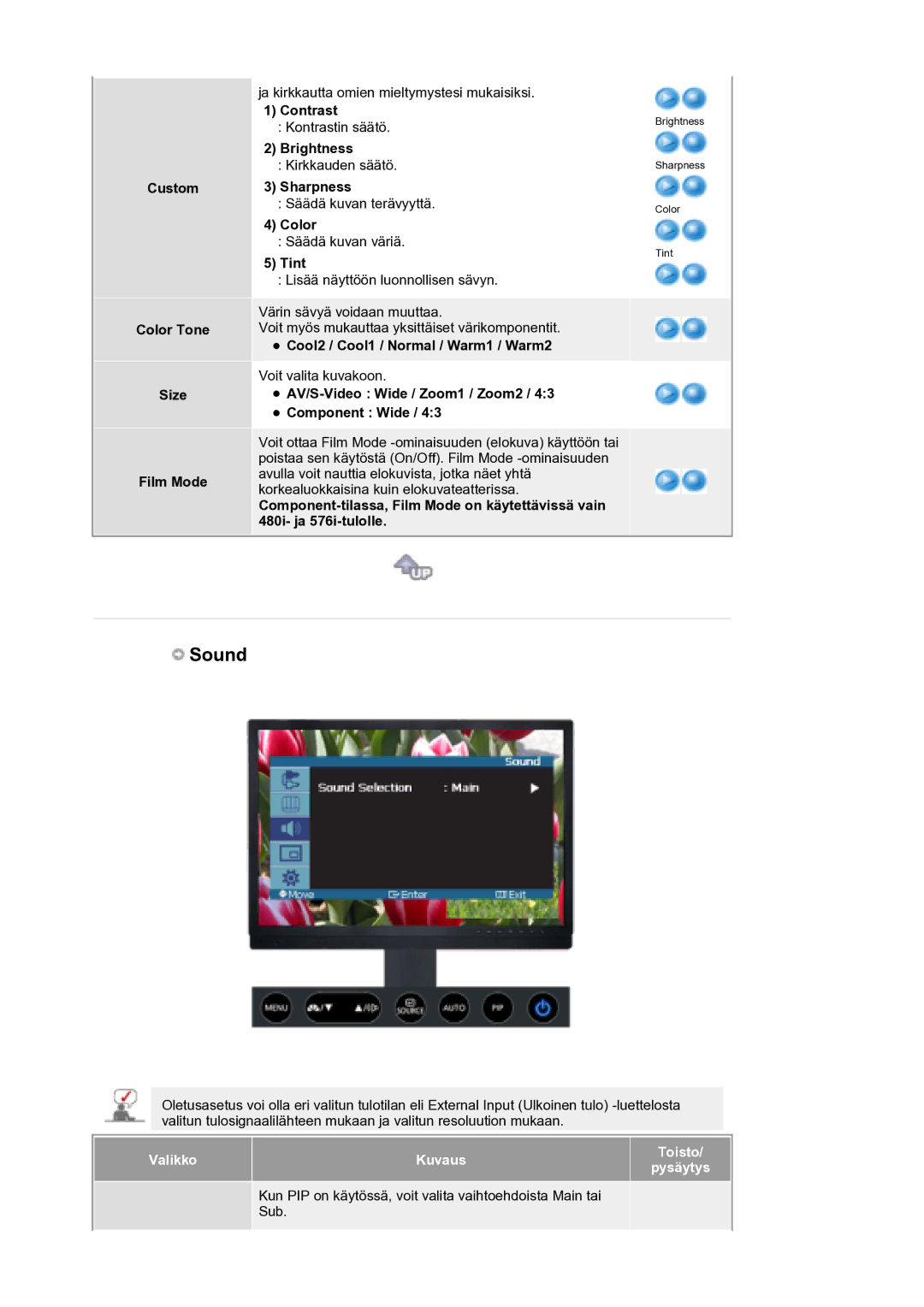 Samsung LS21DPWASQ/EDC manual Custom Color Tone Size Film Mode, Cool2 / Cool1 / Normal / Warm1 / Warm2 