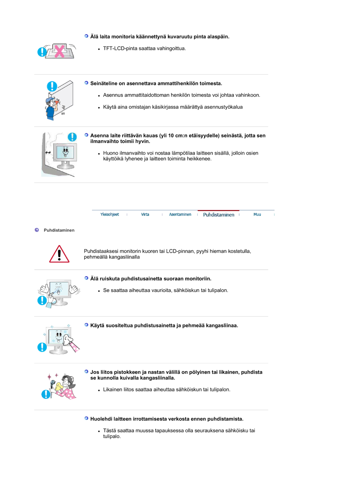 Samsung LS21DPWASQ/EDC manual Älä laita monitoria käännettynä kuvaruutu pinta alaspäin 