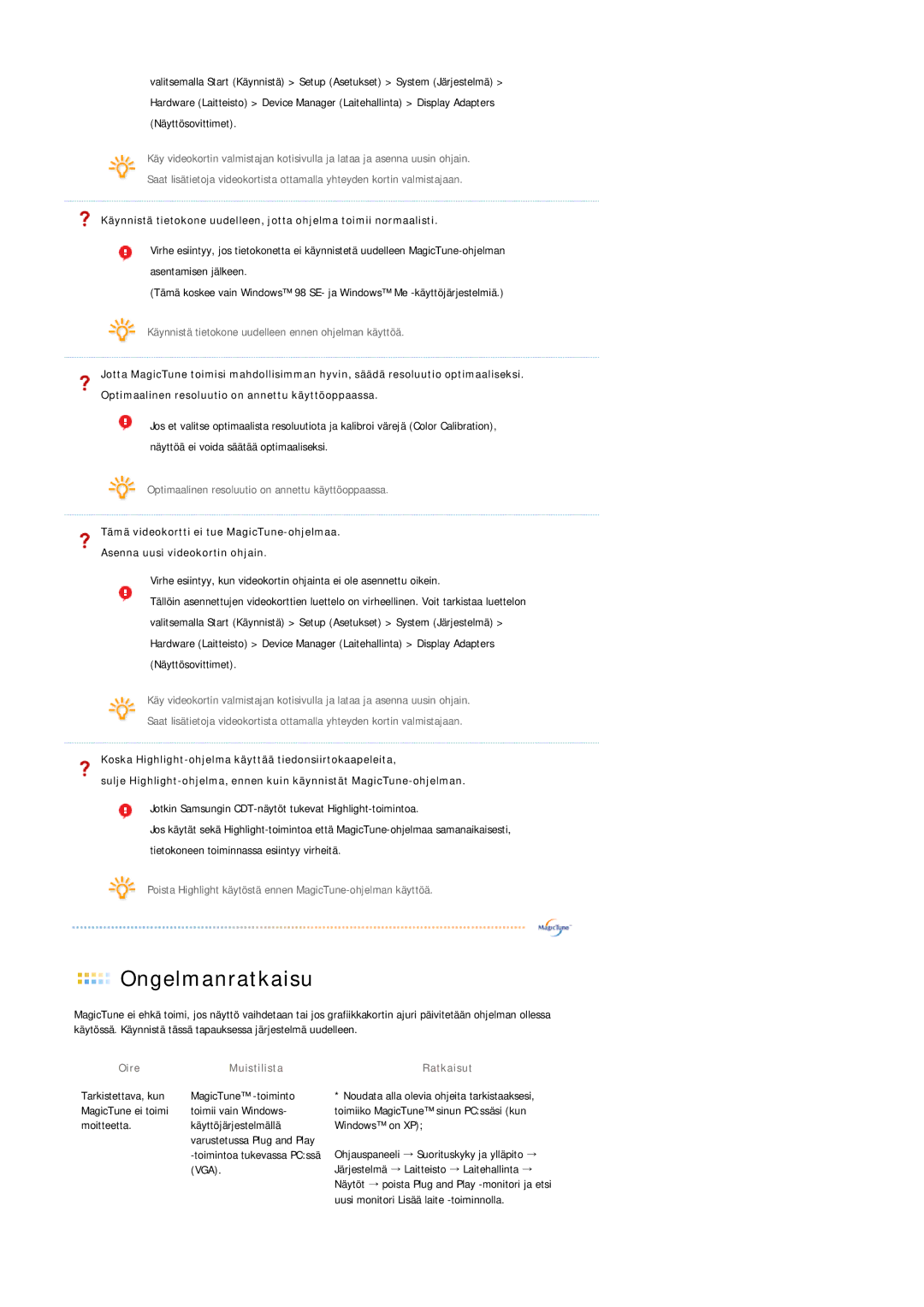 Samsung LS21DPWASQ/EDC manual Oire Muistilista 