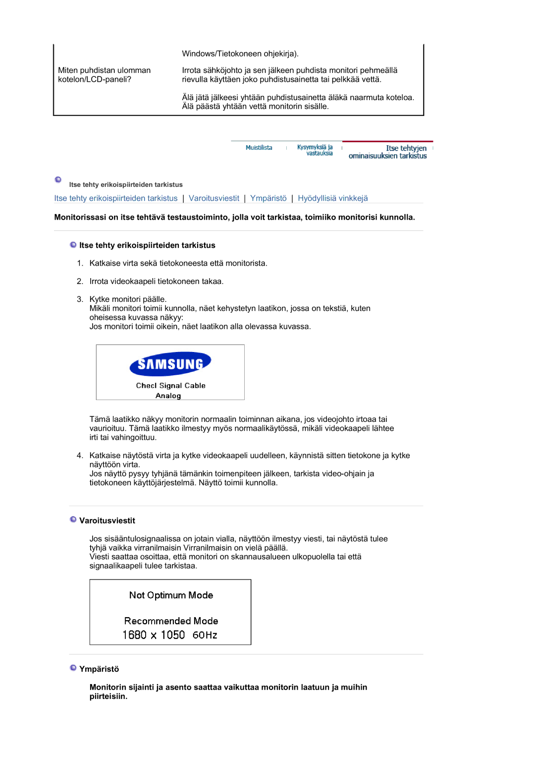 Samsung LS21DPWASQ/EDC manual Varoitusviestit 