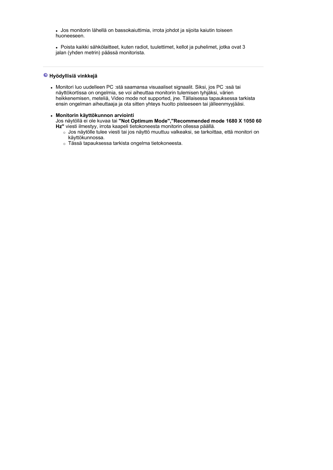 Samsung LS21DPWASQ/EDC manual Hyödyllisiä vinkkejä 