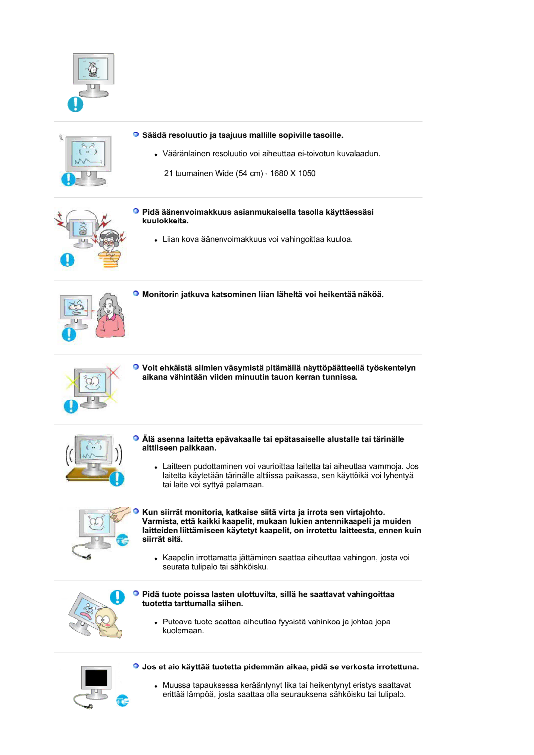 Samsung LS21DPWASQ/EDC manual Säädä resoluutio ja taajuus mallille sopiville tasoille 