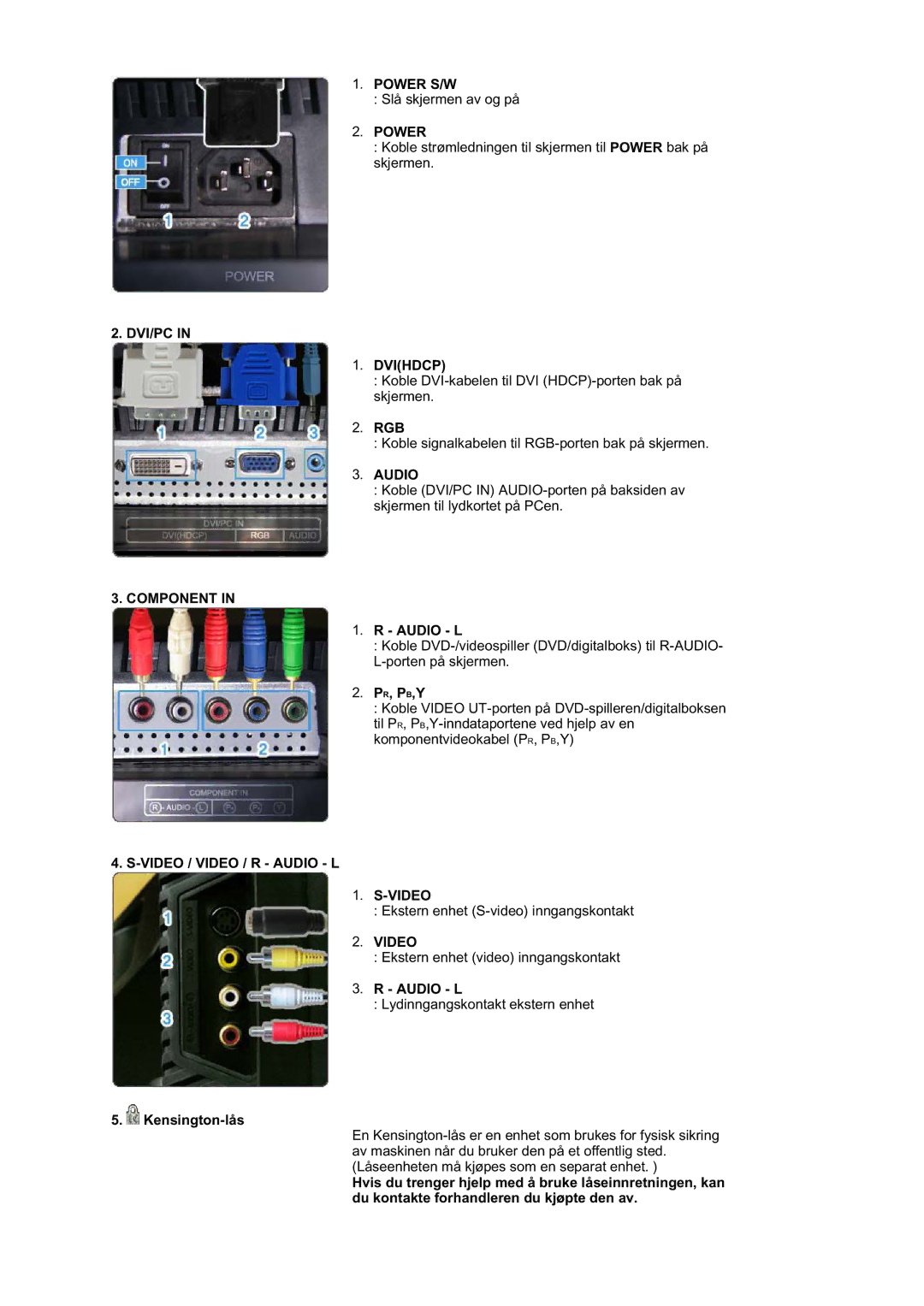 Samsung LS21DPWASQ/EDC manual Rgb, Audio L, Pr, Pb,Y, Kensington-lås 