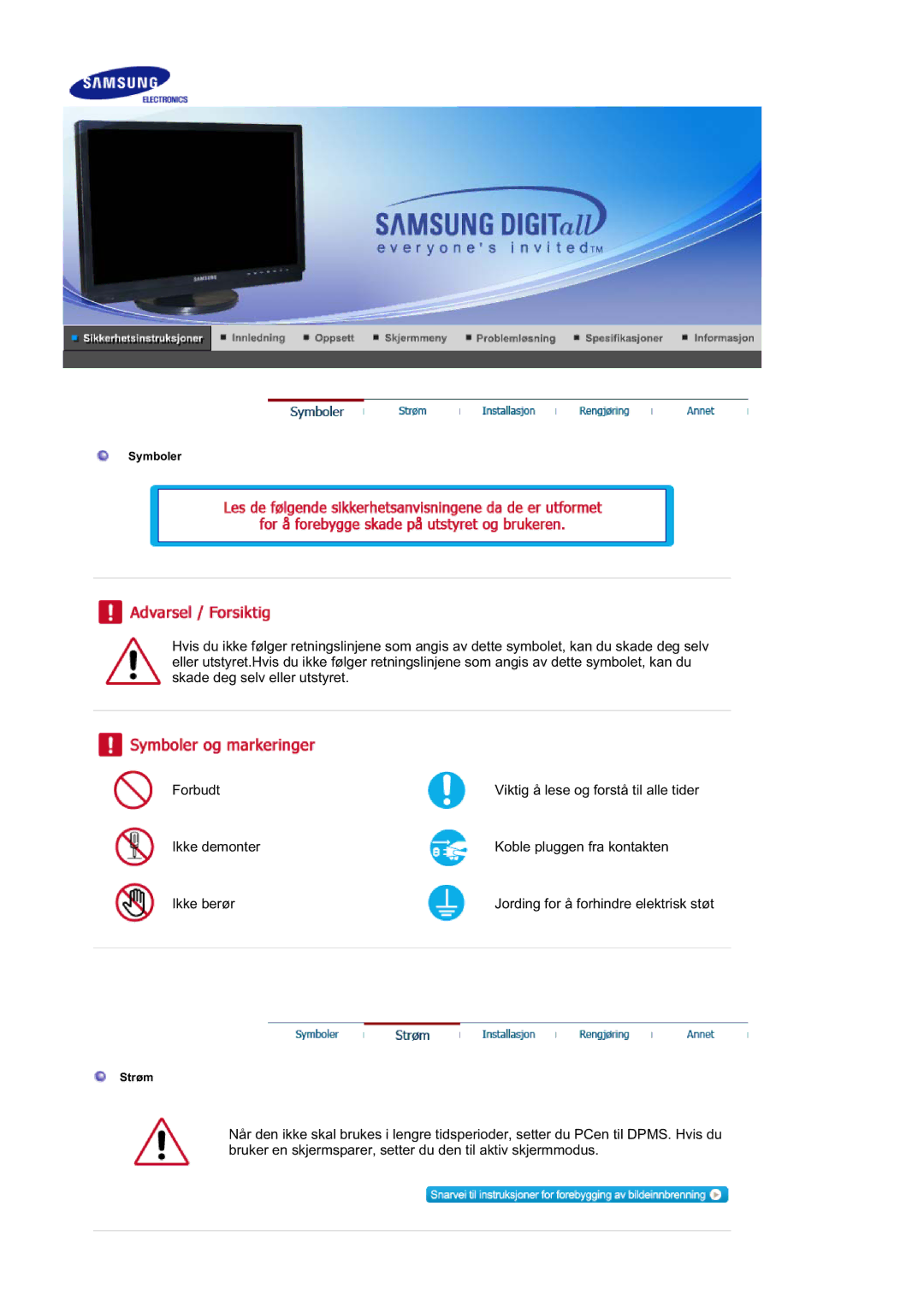 Samsung LS21DPWASQ/EDC manual Symboler 