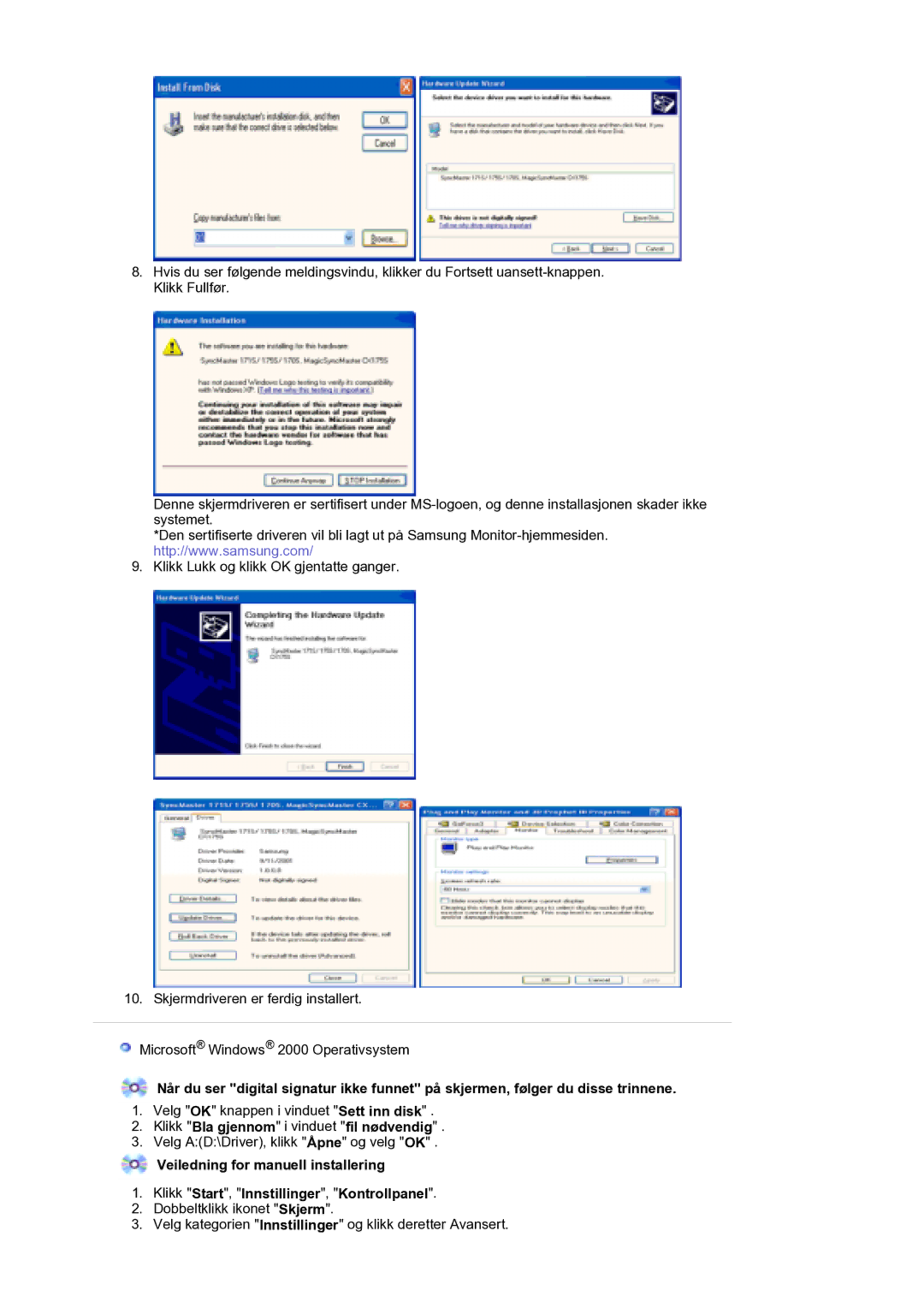 Samsung LS21DPWASQ/EDC manual Klikk Bla gjennom i vinduet fil nødvendig 