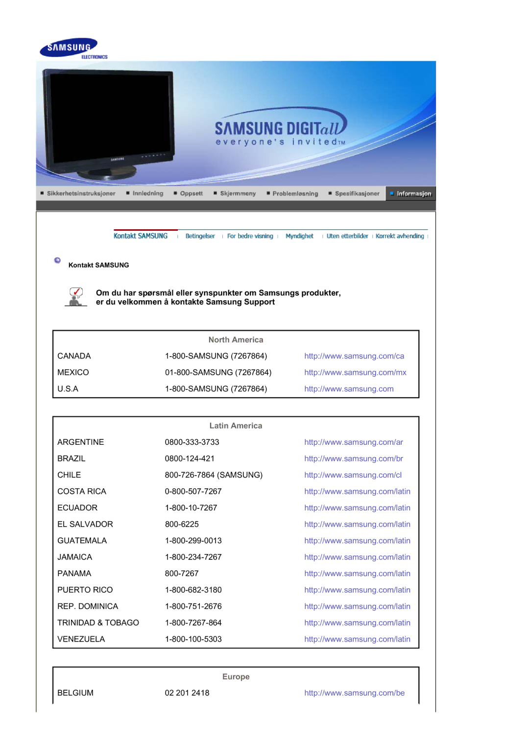 Samsung LS21DPWASQ/EDC manual North America 