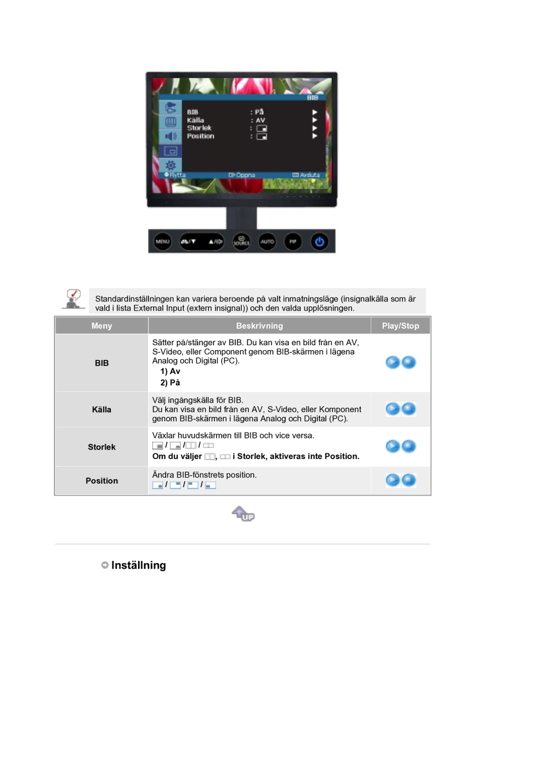 Samsung LS21DPWASQ/EDC manual Källa Storlek Position, Om du väljer , i Storlek, aktiveras inte Position 