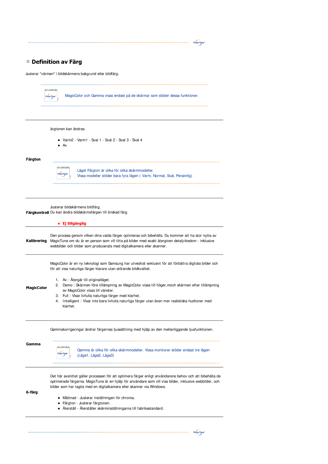 Samsung LS21DPWASQ/EDC manual Definition av Färg 