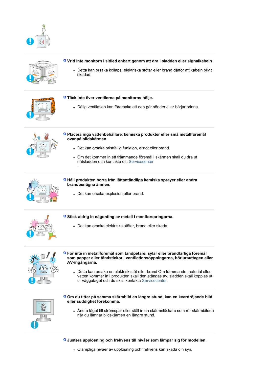 Samsung LS21DPWASQ/EDC manual Täck inte över ventilerna på monitorns hölje 