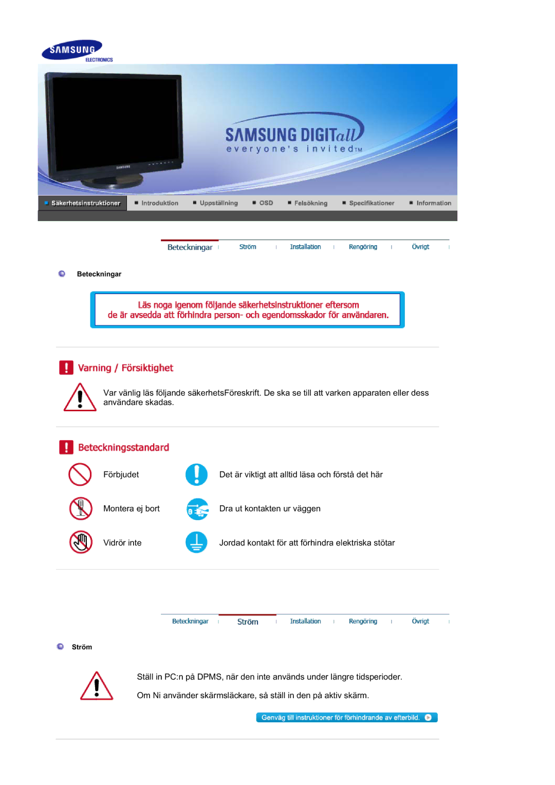 Samsung LS21DPWASQ/EDC manual Beteckningar 