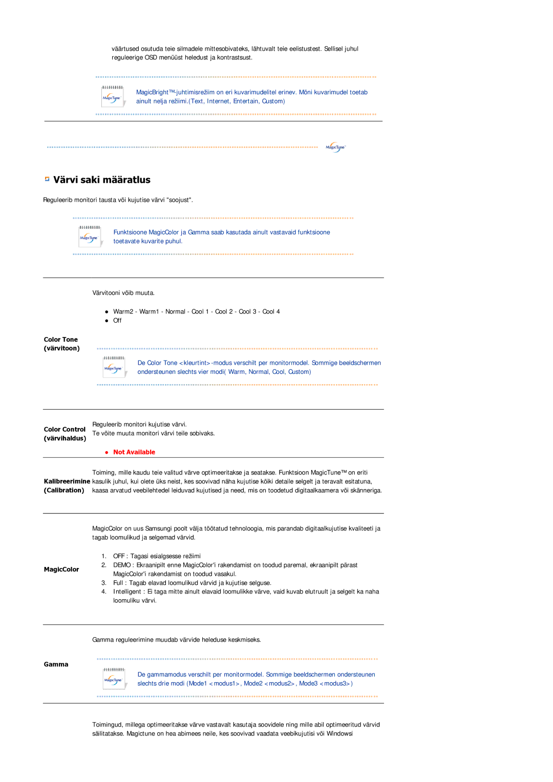 Samsung LS21DPWASQ/EDC manual Värvi saki määratlus 