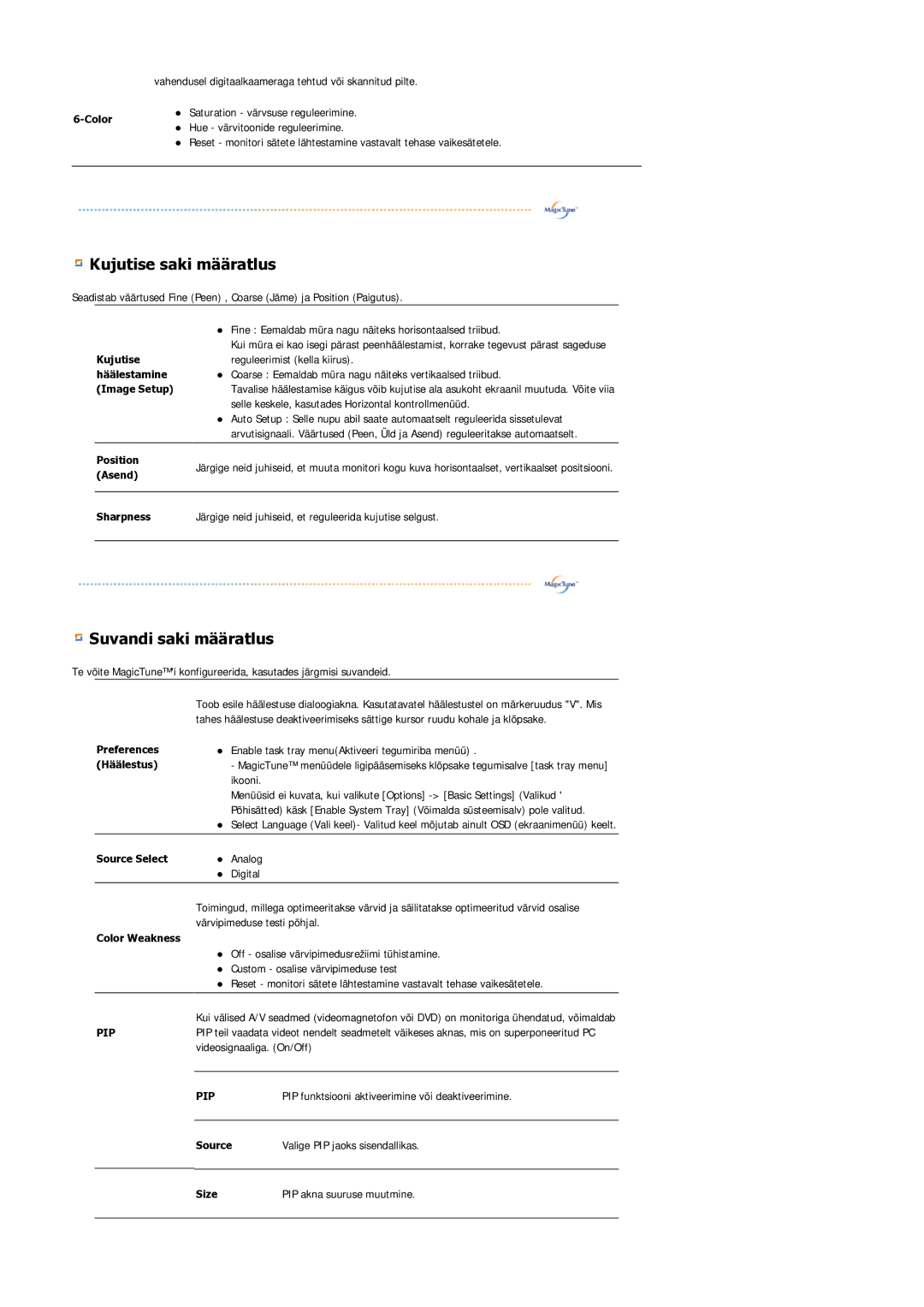 Samsung LS21DPWASQ/EDC manual Kujutise saki määratlus 