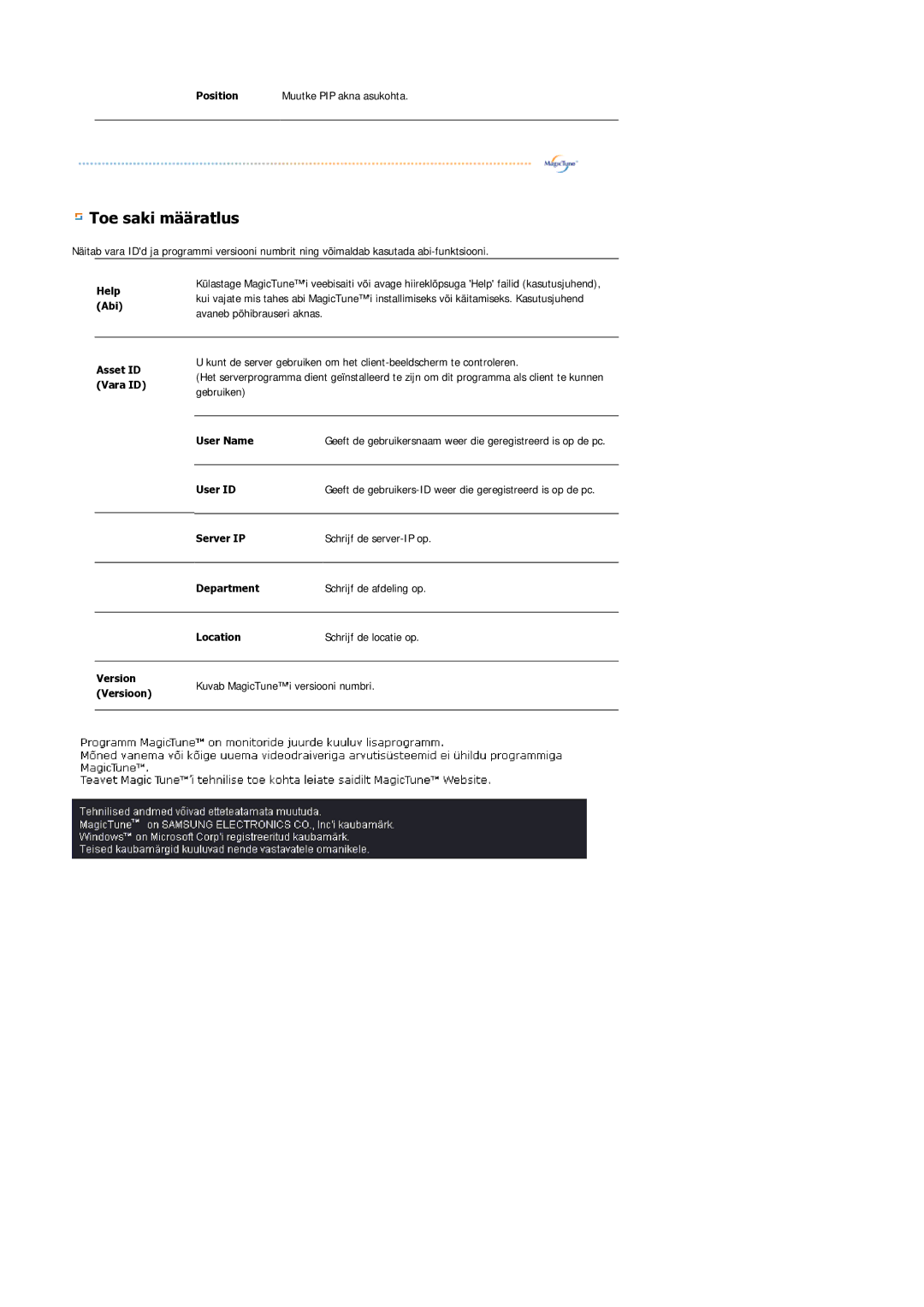 Samsung LS21DPWASQ/EDC manual Toe saki määratlus 