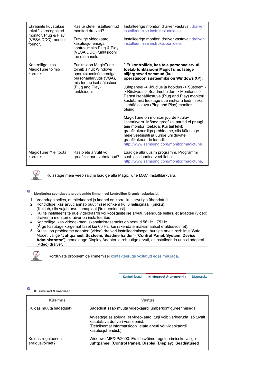 Samsung LS21DPWASQ/EDC manual Et kontrollida, kas teie personaalarvuti, Toetab funktsiooni MagicTune, läbige 