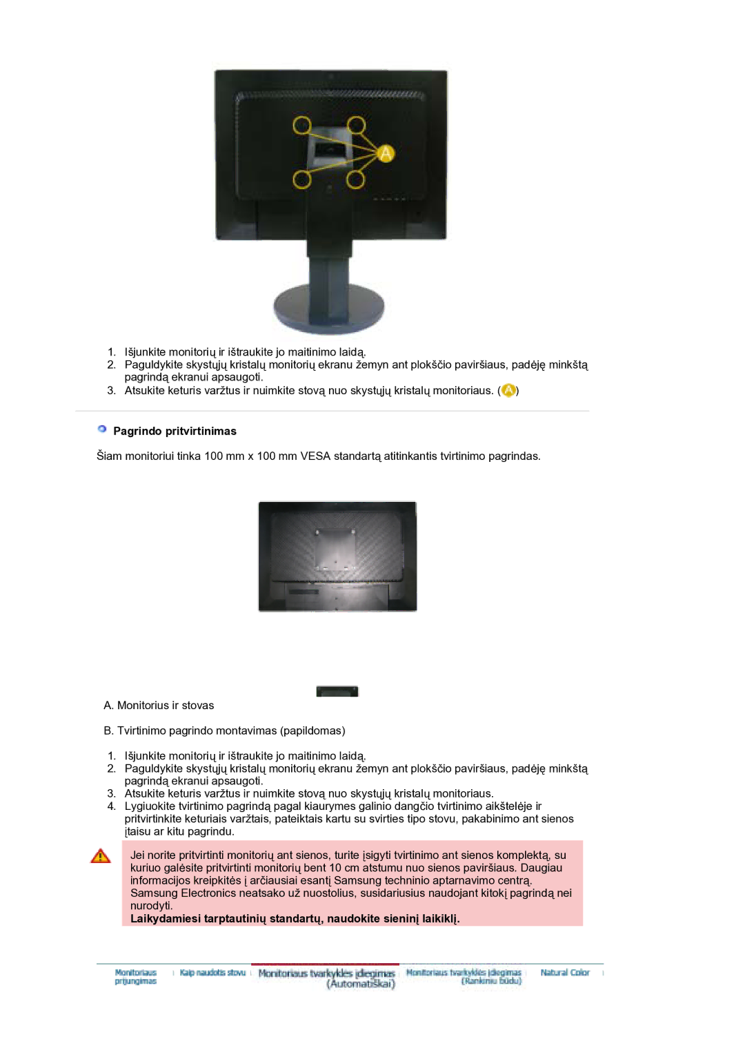 Samsung LS21DPWASQ/EDC manual Pagrindo pritvirtinimas 