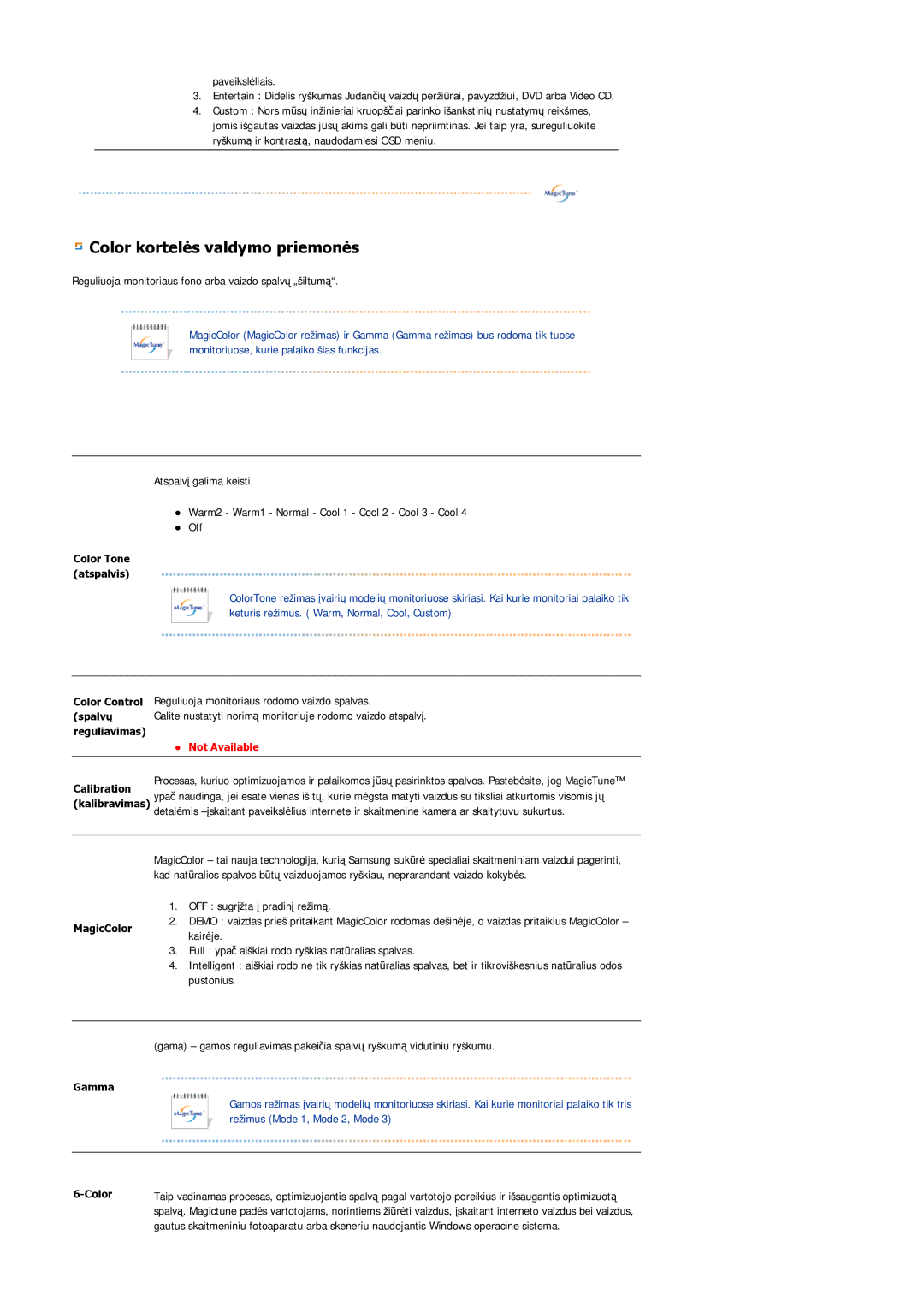 Samsung LS21DPWASQ/EDC manual Color kortelŏs valdymo priemonŏs 