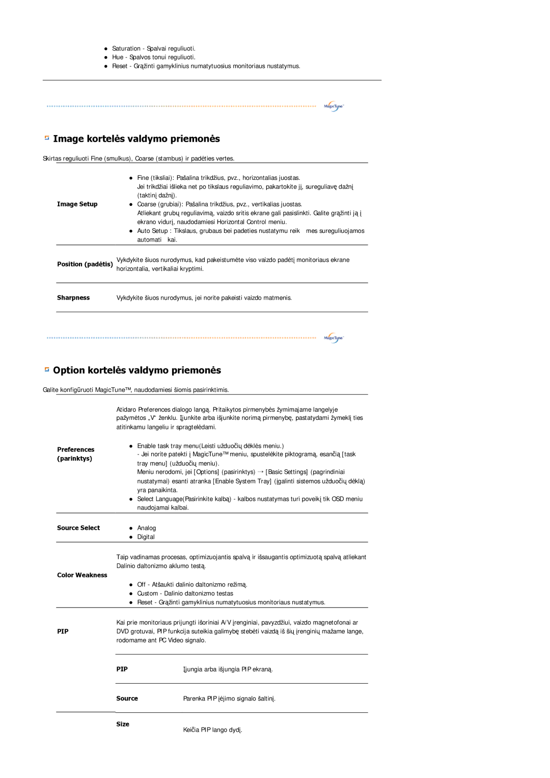 Samsung LS21DPWASQ/EDC manual Image kortelŏs valdymo priemonŏs 