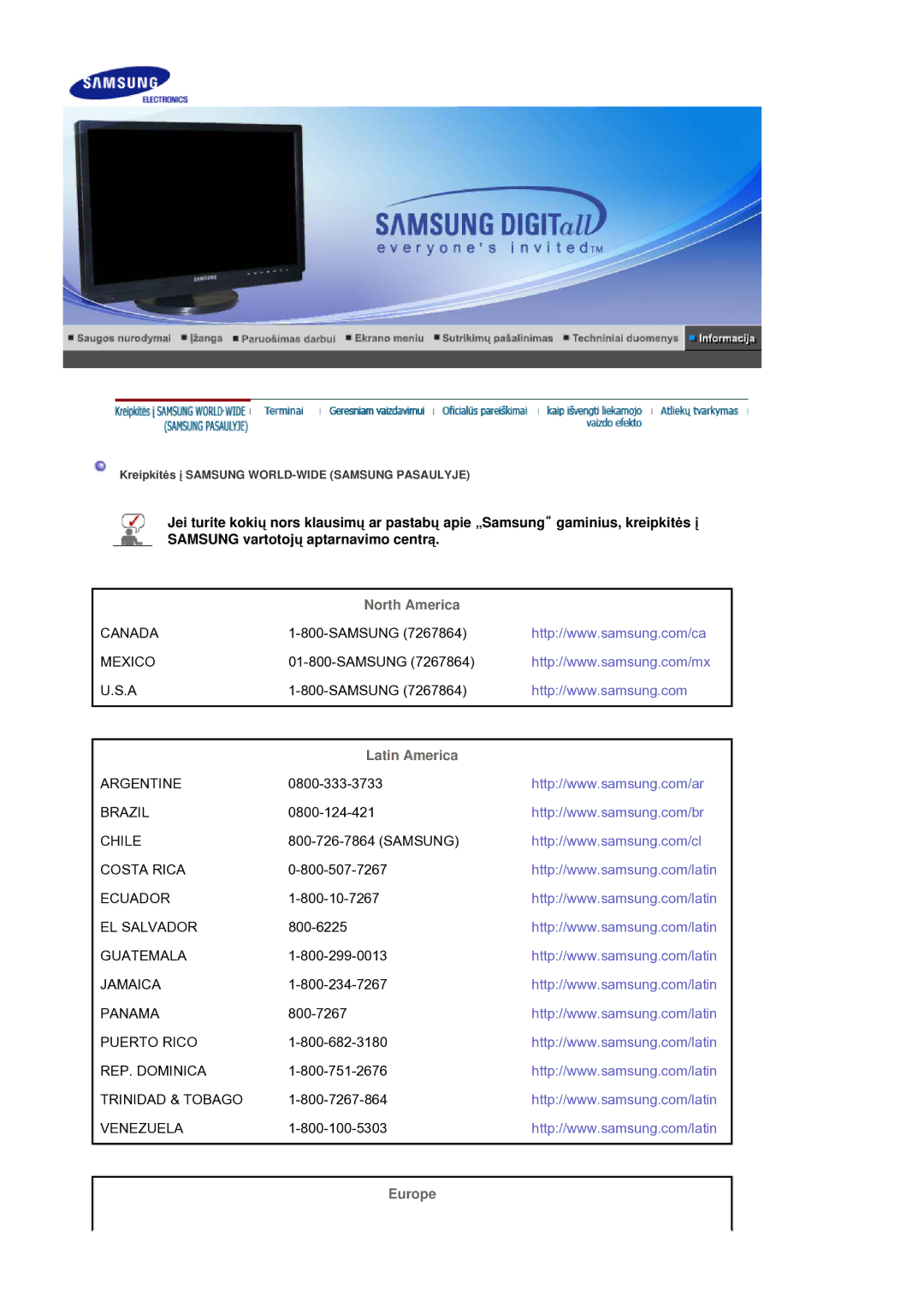 Samsung LS21DPWASQ/EDC manual North America 