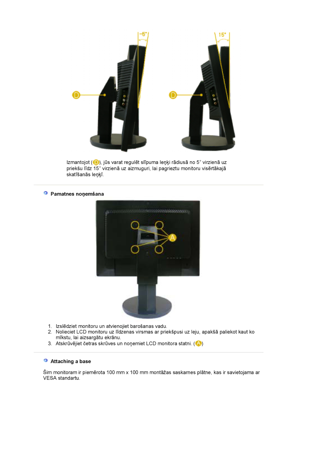 Samsung LS21DPWASQ/EDC manual Pamatnes noņemšana, Attaching a base 