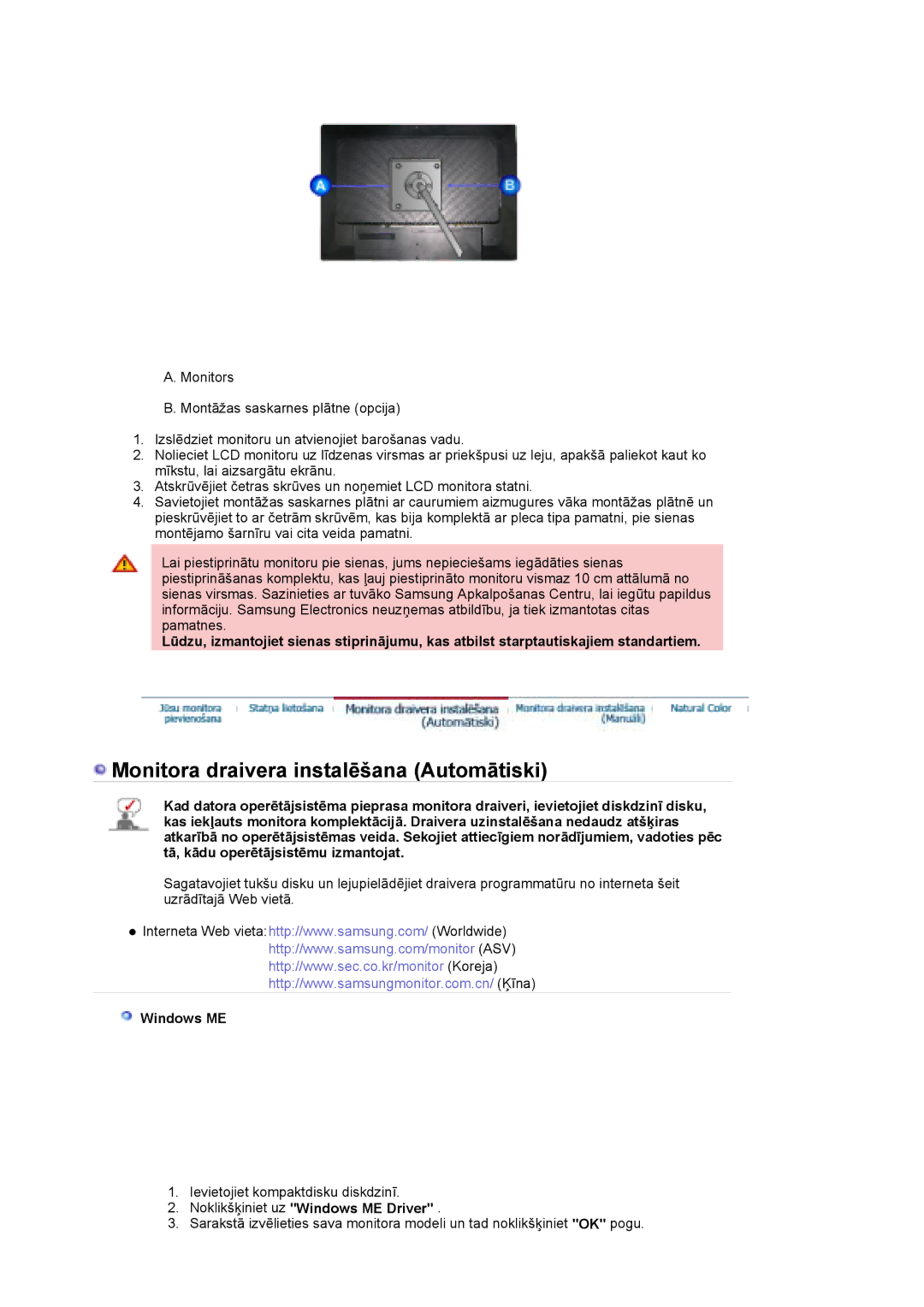 Samsung LS21DPWASQ/EDC manual Noklikšķiniet uz Windows ME Driver 