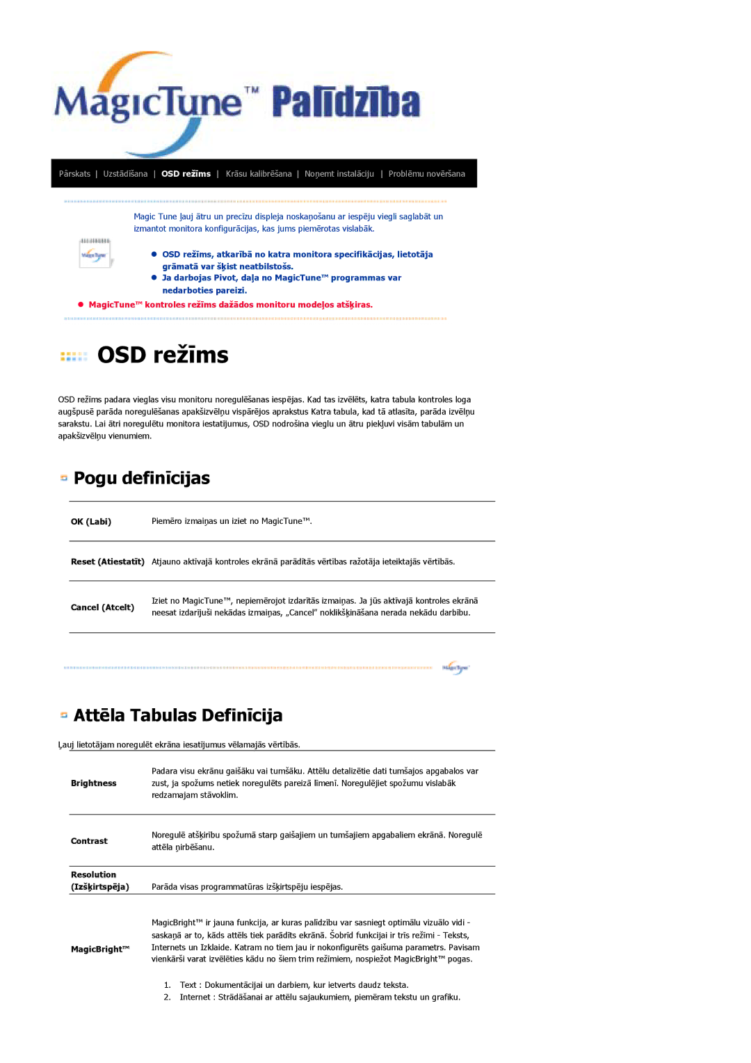 Samsung LS21DPWASQ/EDC manual Pogu definīcijas, Attēla Tabulas Definīcija 