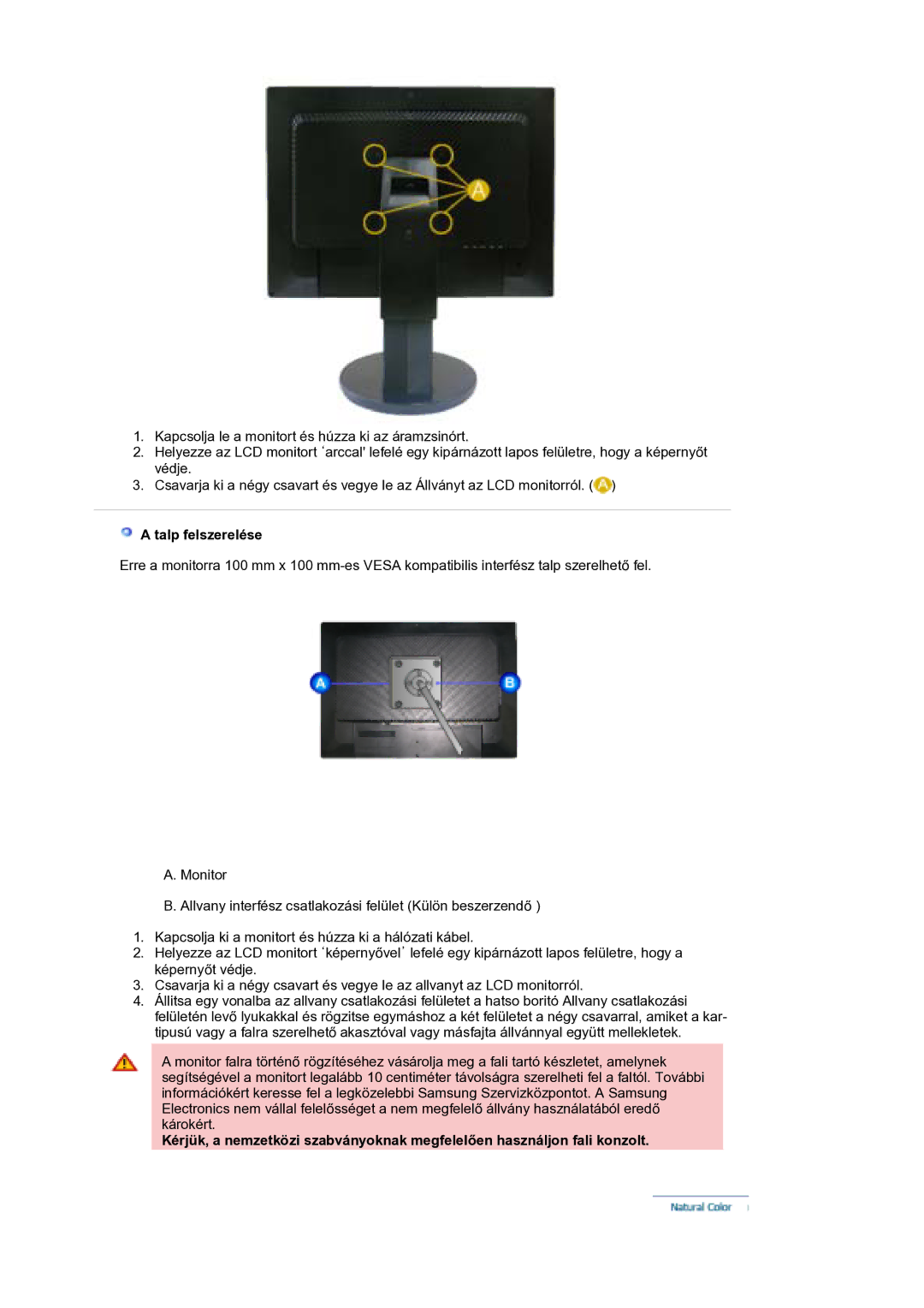 Samsung LS21DPWASQ/EDC manual Talp felszerelése 