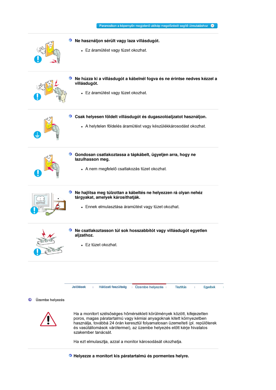 Samsung LS21DPWASQ/EDC manual Ne használjon sérült vagy laza villásdugót 