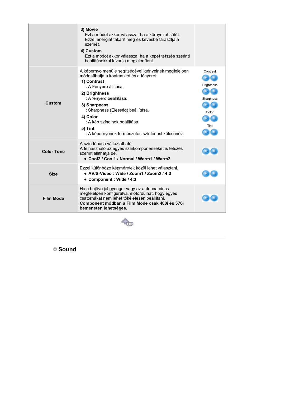 Samsung LS21DPWASQ/EDC manual Custom Color Tone Size Film Mode Movie, Cool2 / Cool1 / Normal / Warm1 / Warm2 