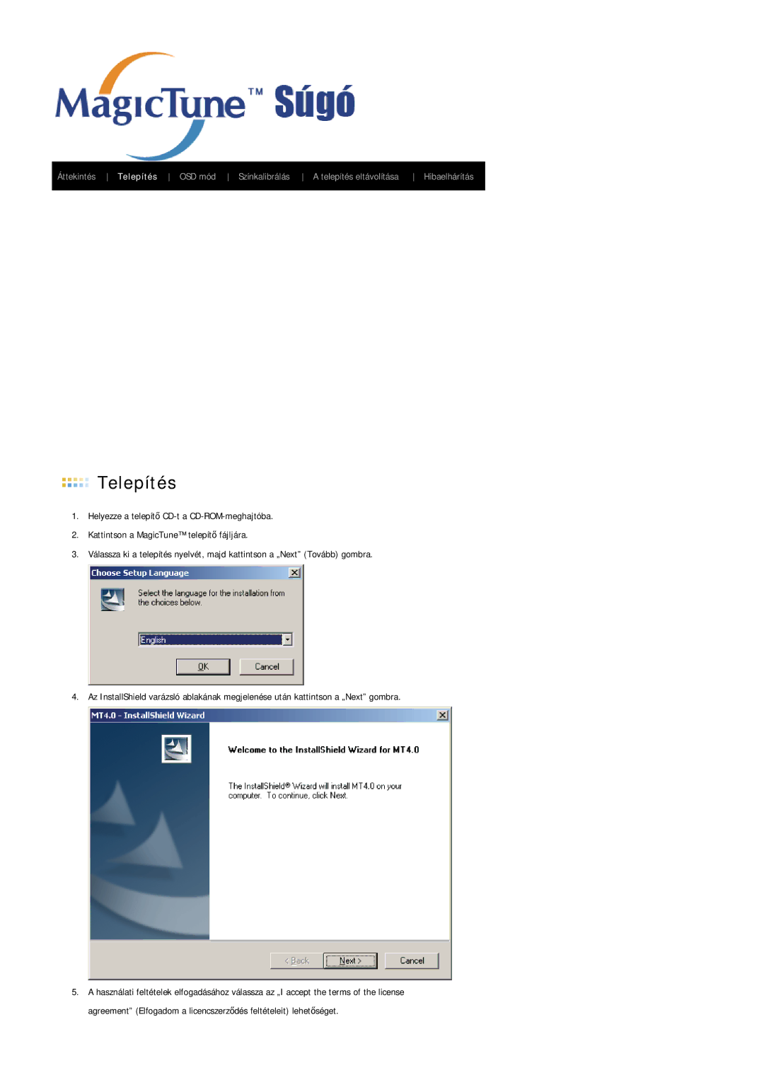 Samsung LS21DPWASQ/EDC manual Telepítés 