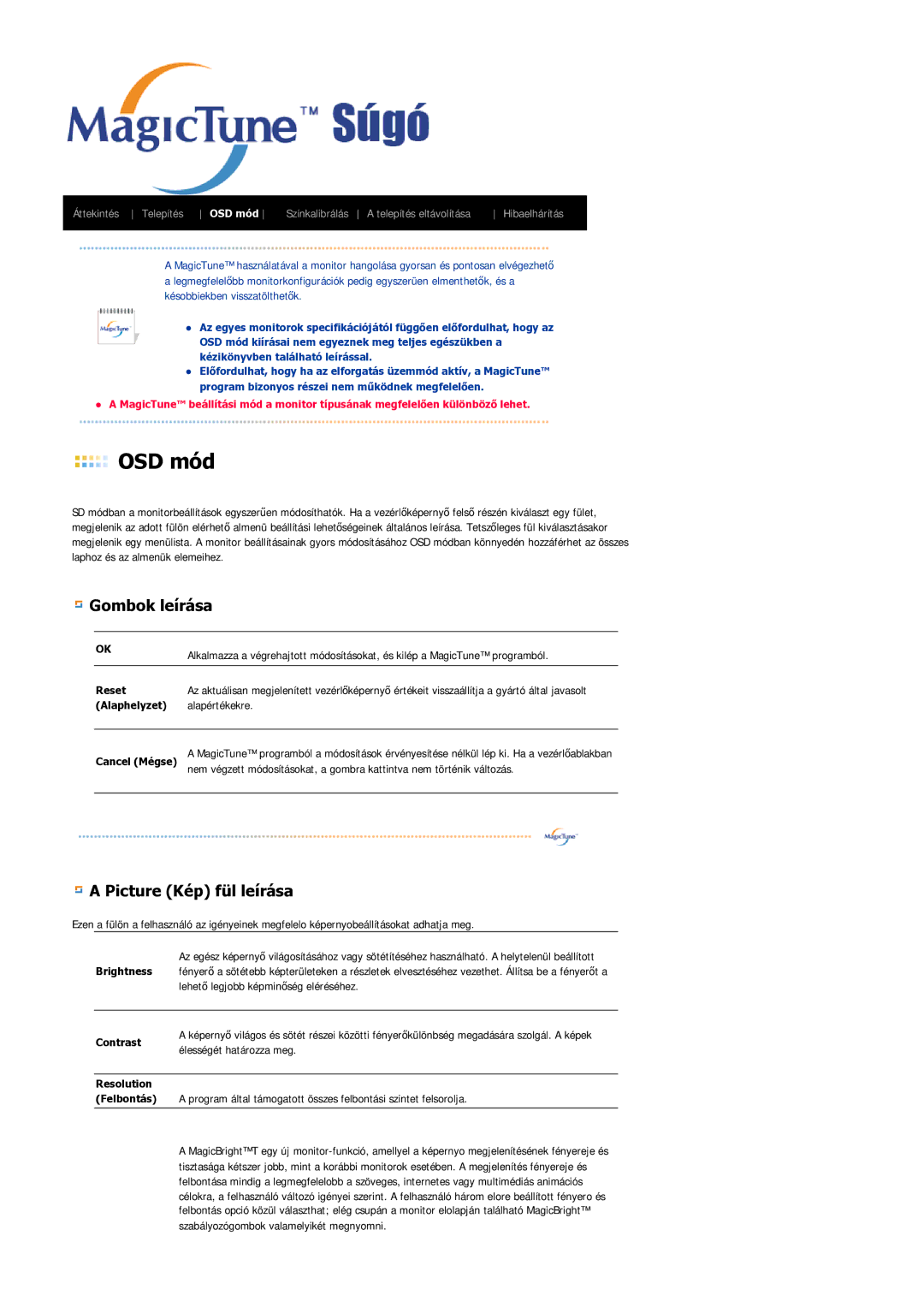 Samsung LS21DPWASQ/EDC manual OSD mód 