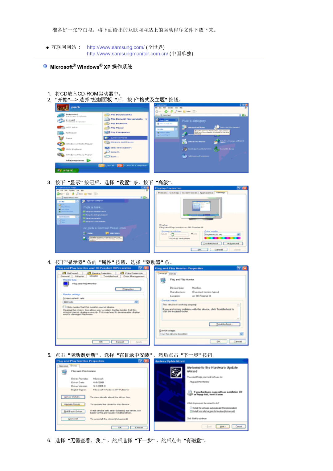 Samsung LS21DPWASQ/EDC manual Microsoft Windows XP 操作系统, 开始-选择控制面板 后，按下格式及主题 按钮。 