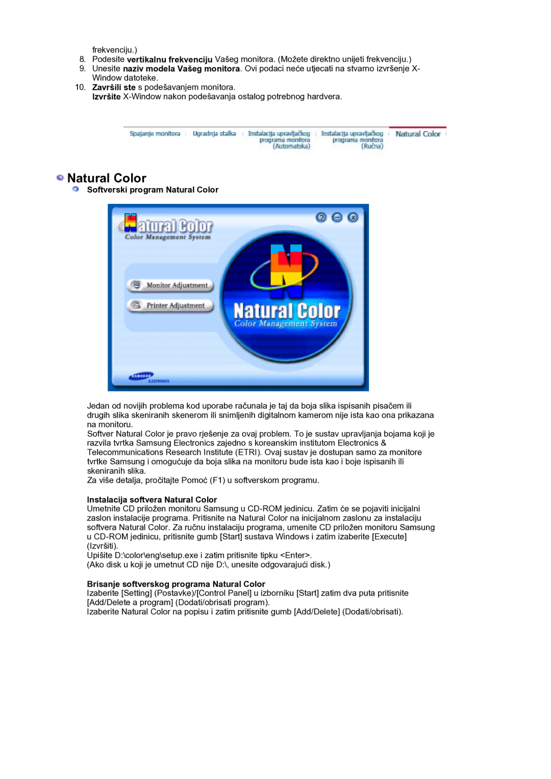 Samsung LS21DPWASQ/EDC manual Softverski program Natural Color, Instalacija softvera Natural Color 