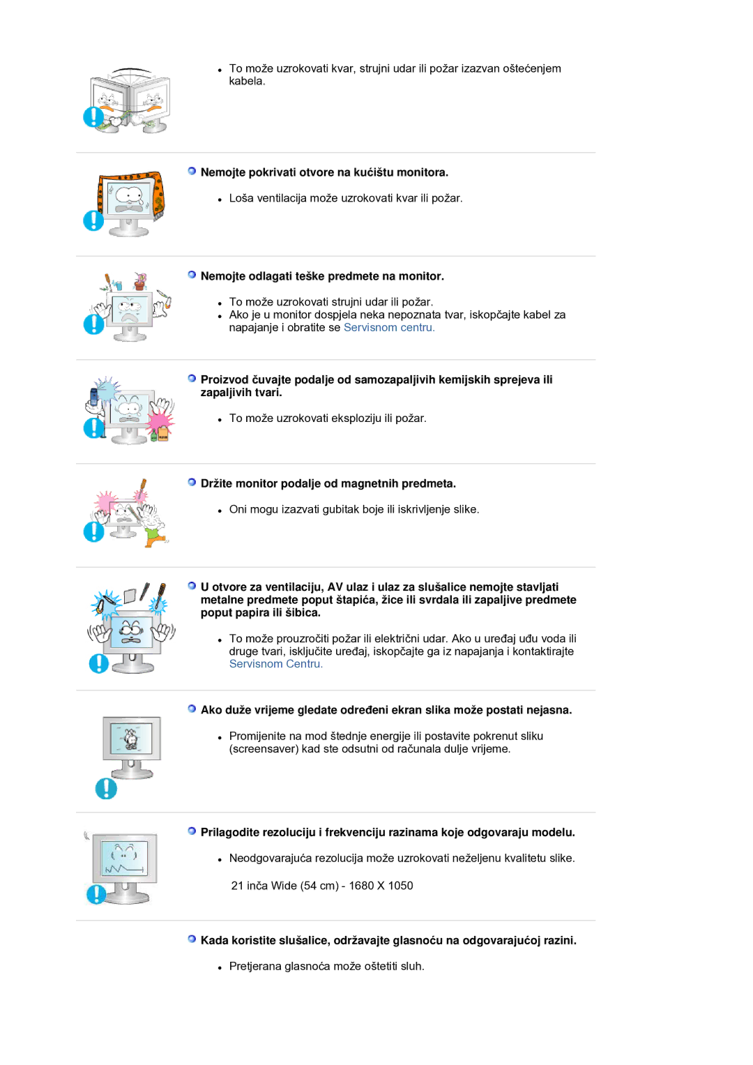 Samsung LS21DPWASQ/EDC manual Nemojte pokrivati otvore na kuüištu monitora, Nemojte odlagati teške predmete na monitor 