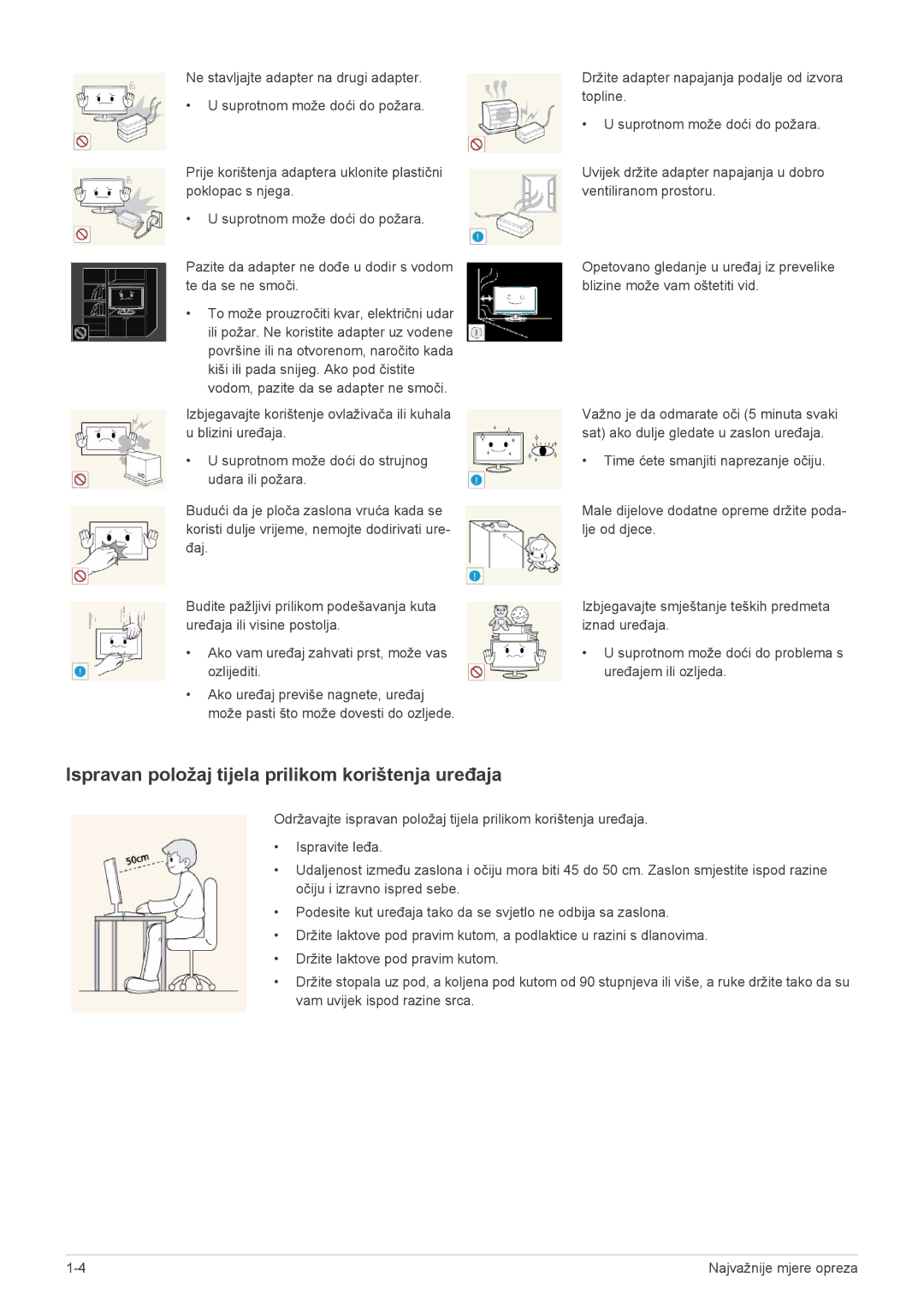 Samsung LS22A200BST/EN manual Ispravan položaj tijela prilikom korištenja uređaja 