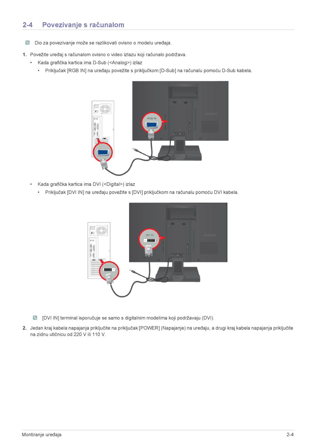 Samsung LS22A200BST/EN manual Povezivanje s računalom 