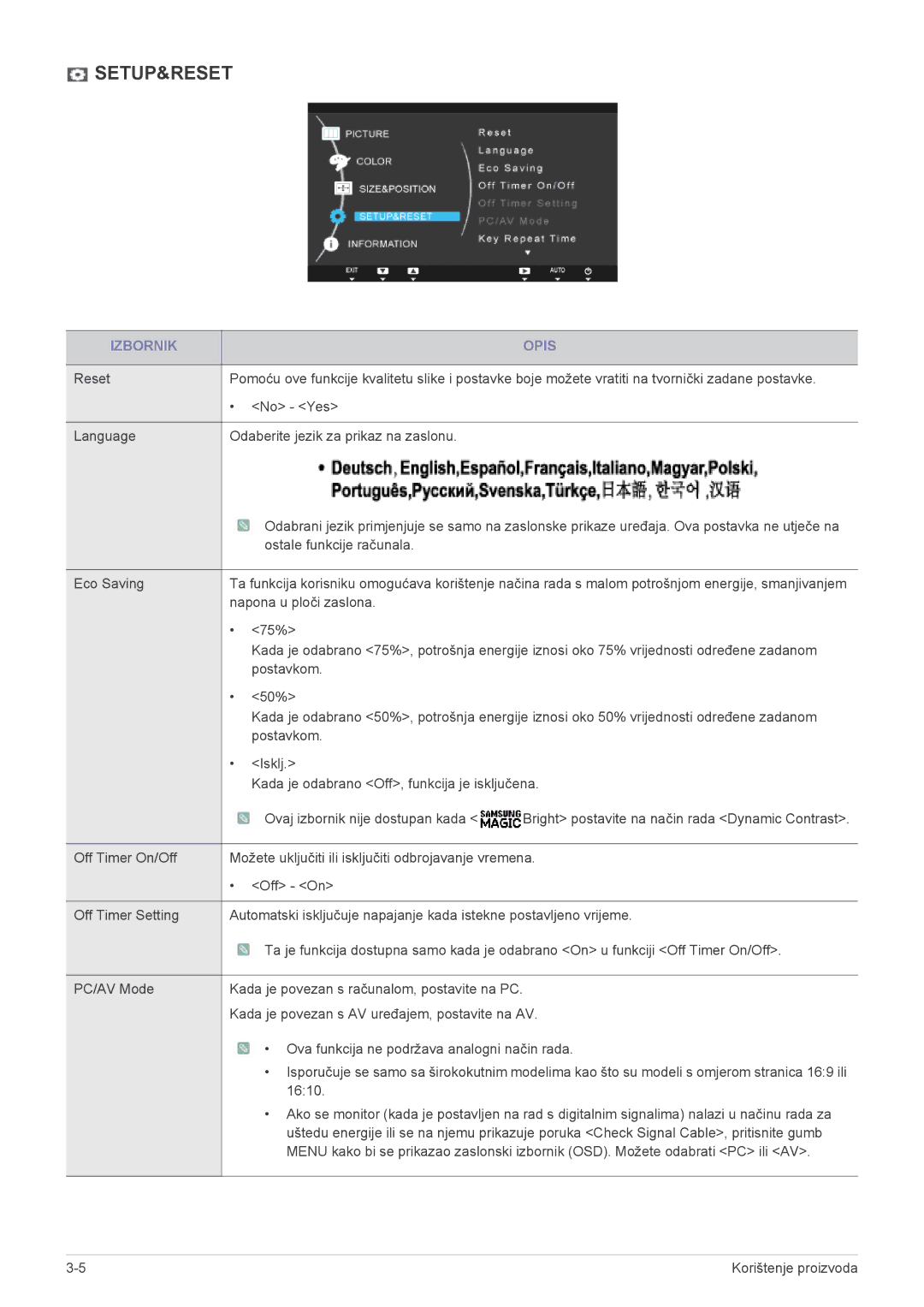 Samsung LS22A200BST/EN manual Setup&Reset 