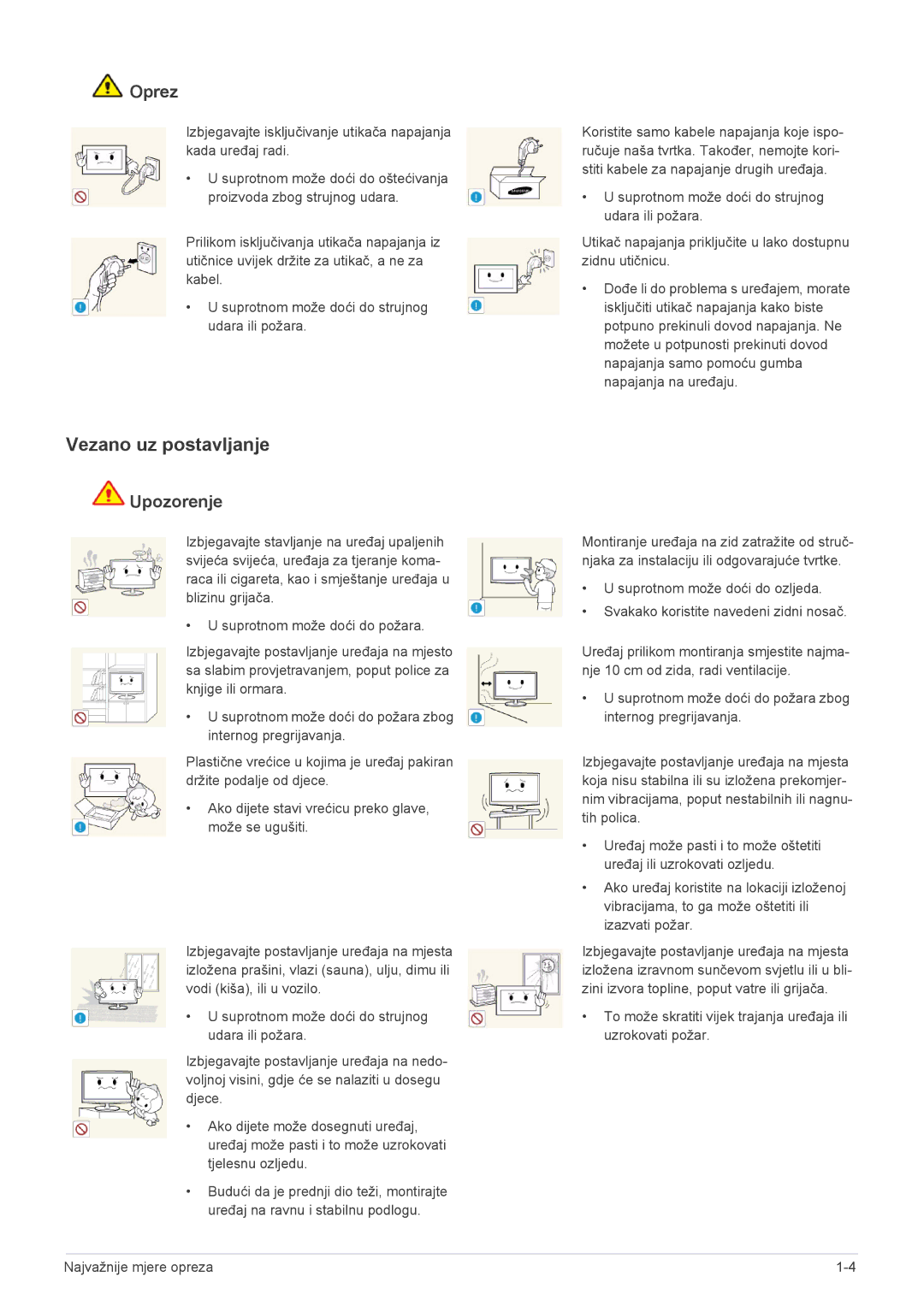 Samsung LS22A200BST/EN manual Vezano uz postavljanje, Oprez 