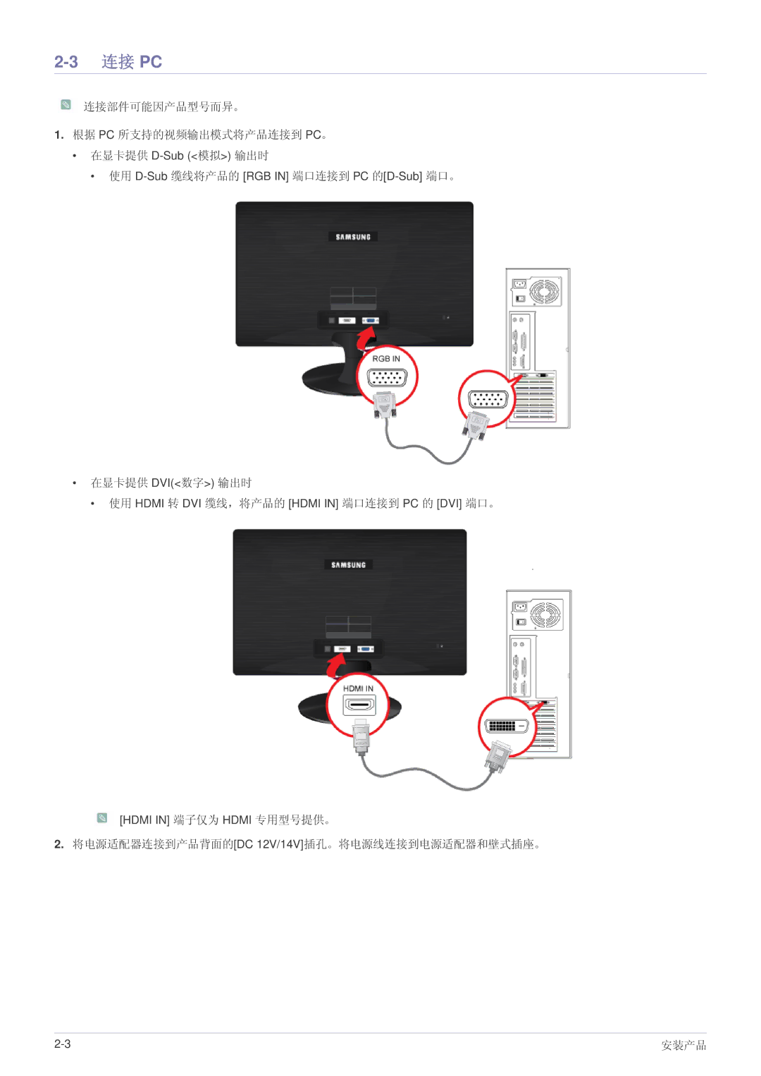 Samsung LS22A300HS/EN, LS22A300HSZ/EN, LS24A300HSZ/EN manual 连接 Pc 