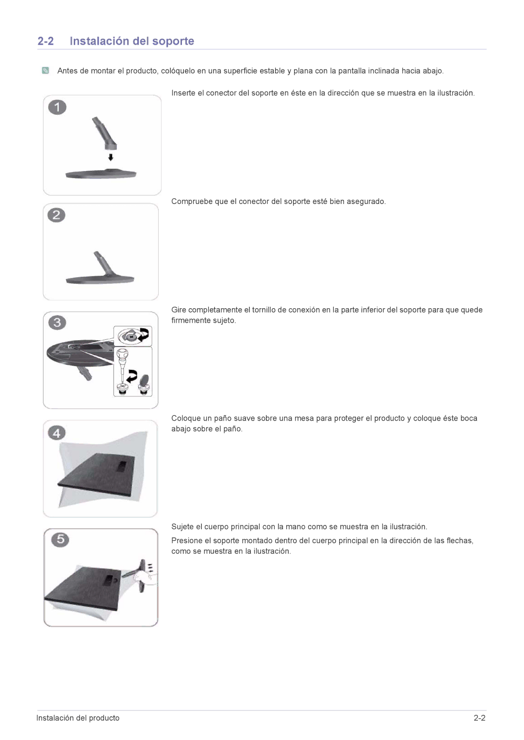 Samsung LS24A300HSZ/EN, LS22A300HSZ/EN manual Instalación del soporte 