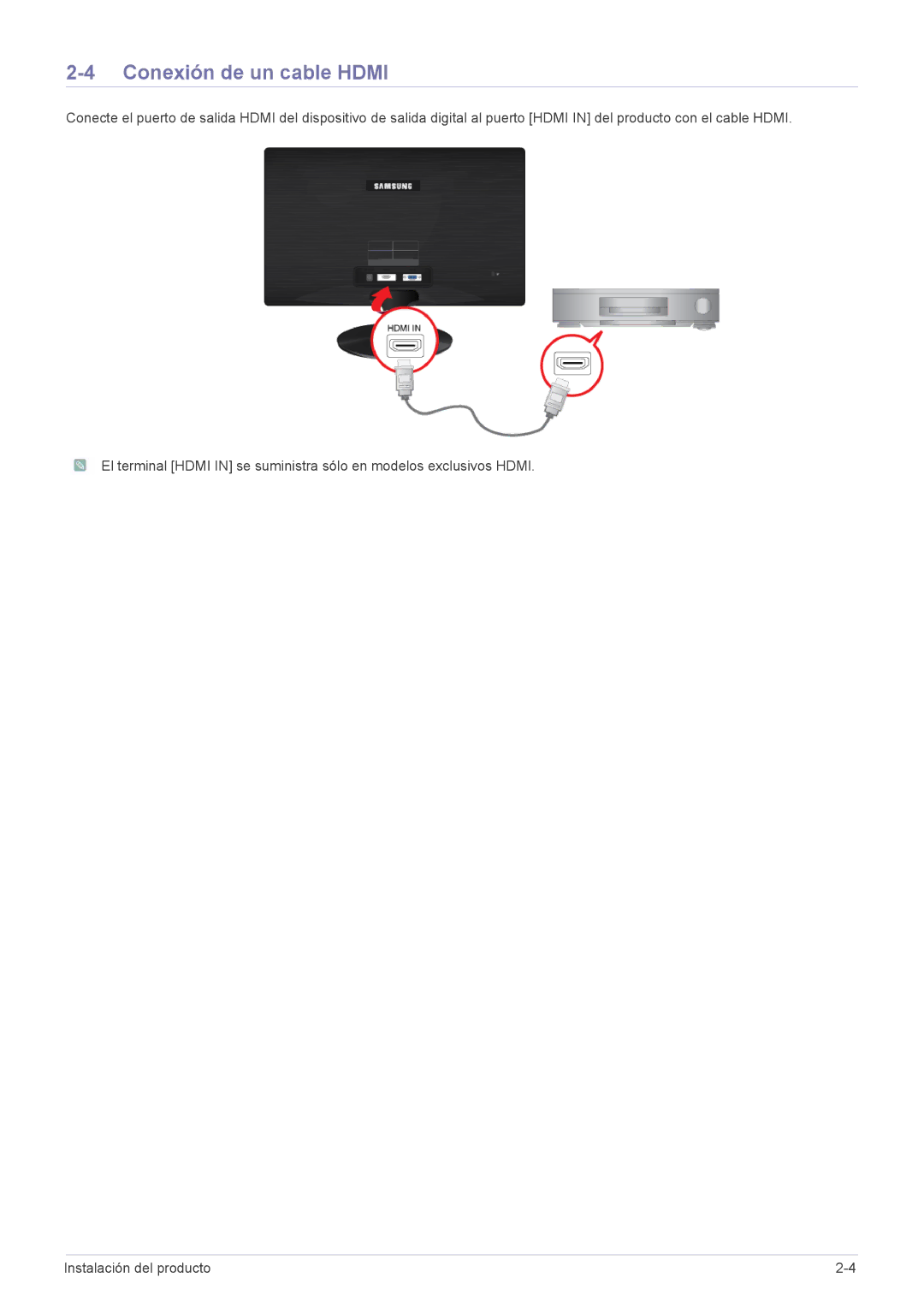 Samsung LS24A300HSZ/EN, LS22A300HSZ/EN manual Conexión de un cable Hdmi 