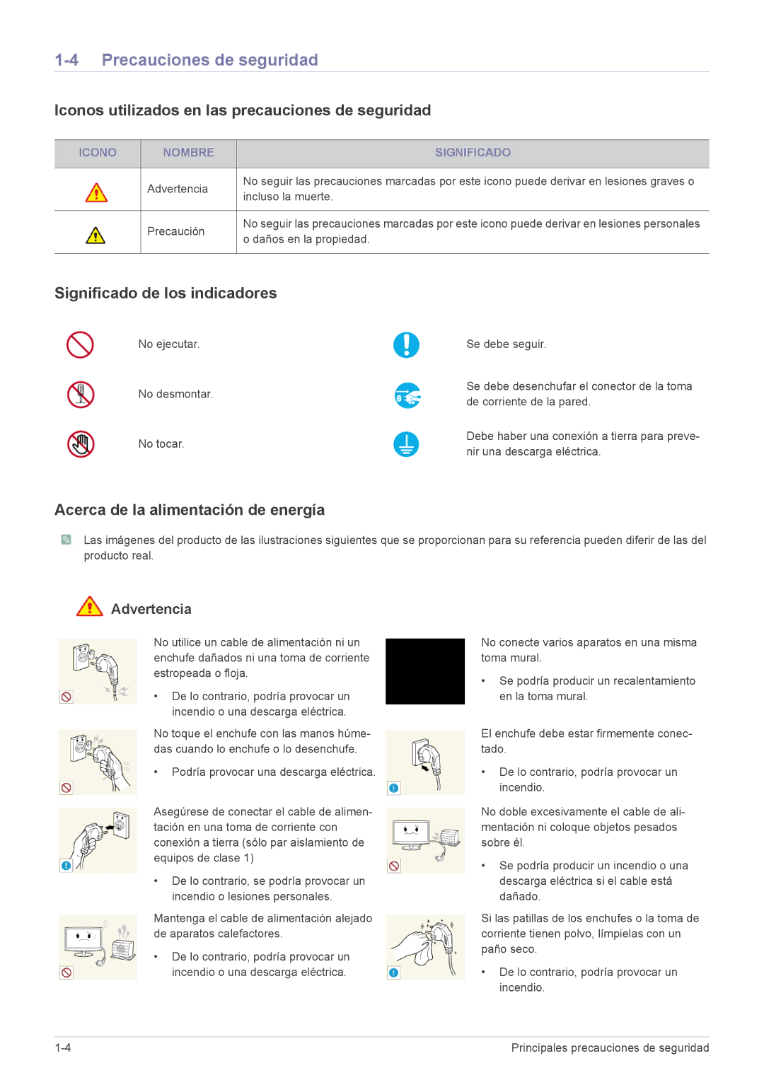 Samsung LS22A300HSZ/EN, LS24A300HSZ/EN manual Precauciones de seguridad, Iconos utilizados en las precauciones de seguridad 