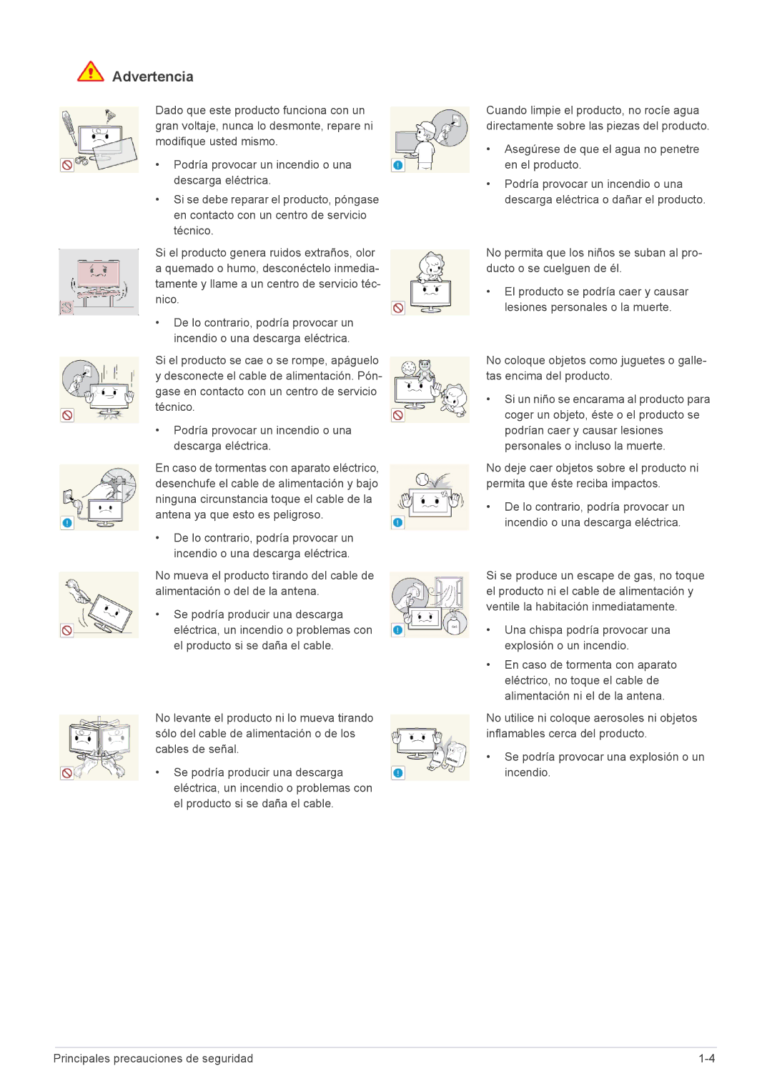 Samsung LS24A300HSZ/EN, LS22A300HSZ/EN manual Asegúrese de que el agua no penetre en el producto 